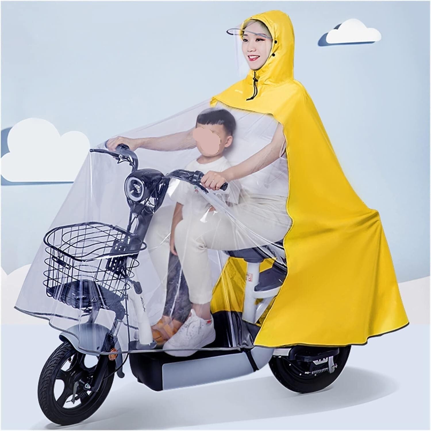 Dqzrtueca Yellow Hooded Transparent Cycling Rain Poncho Multicolor Multiple Sizes For Bike E-Bike Scooter(,4Xl)