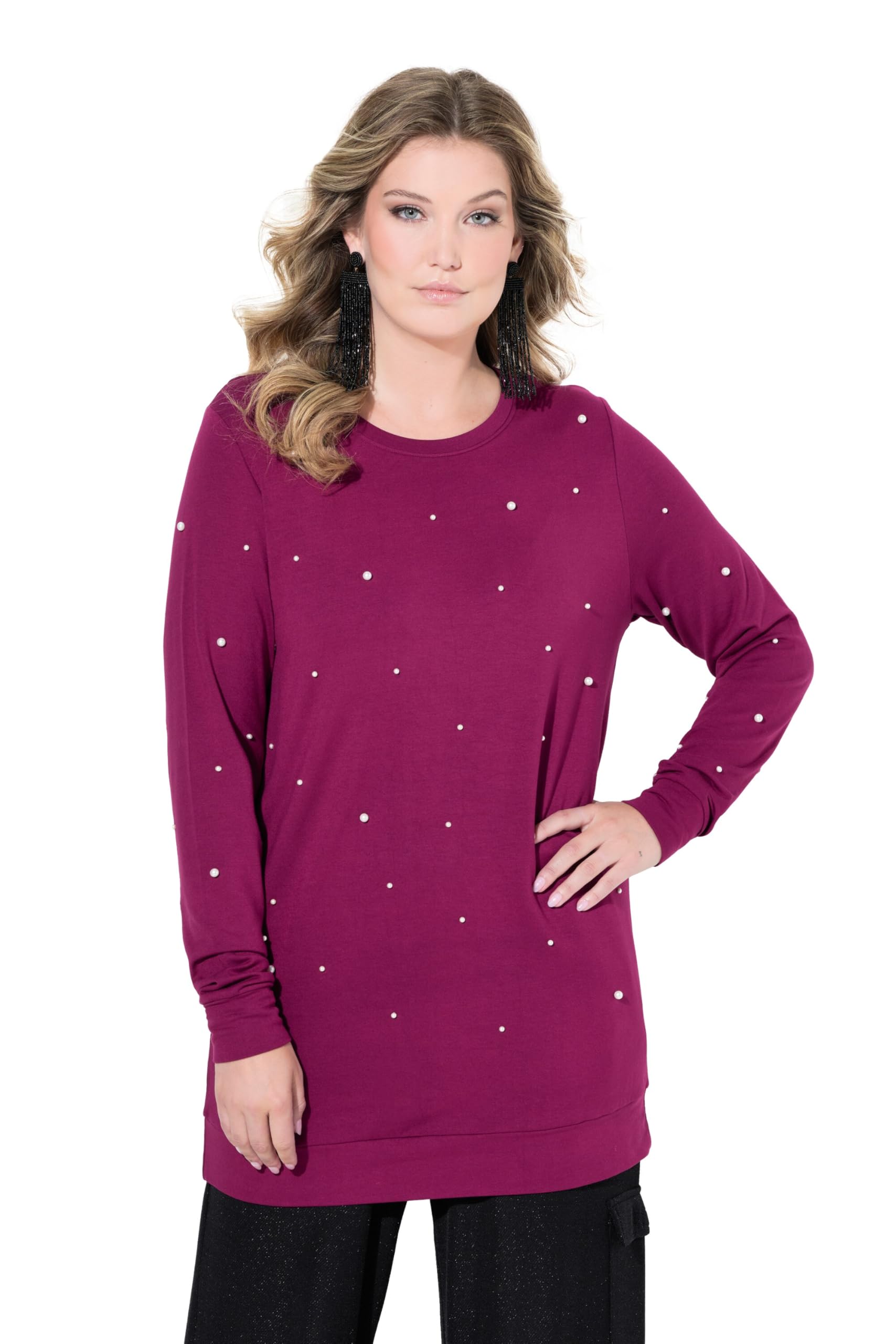 MIAMODA Damen große Größen Übergrößen Plus Size Sweatshirt, Zierperlen, Langarm 835779