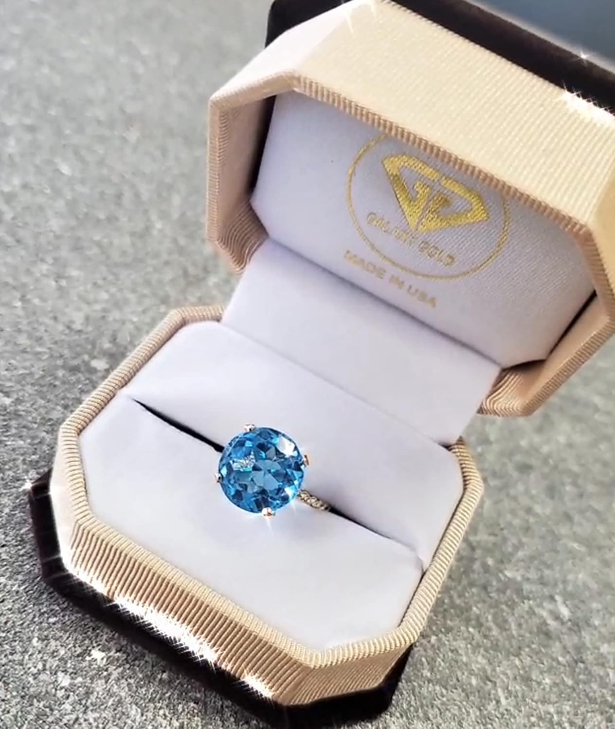 Galaxy Gold GG 14k Solid Yellow Gold Ring with with Natural 12.0 mm Round Blue Topaz - Image 6