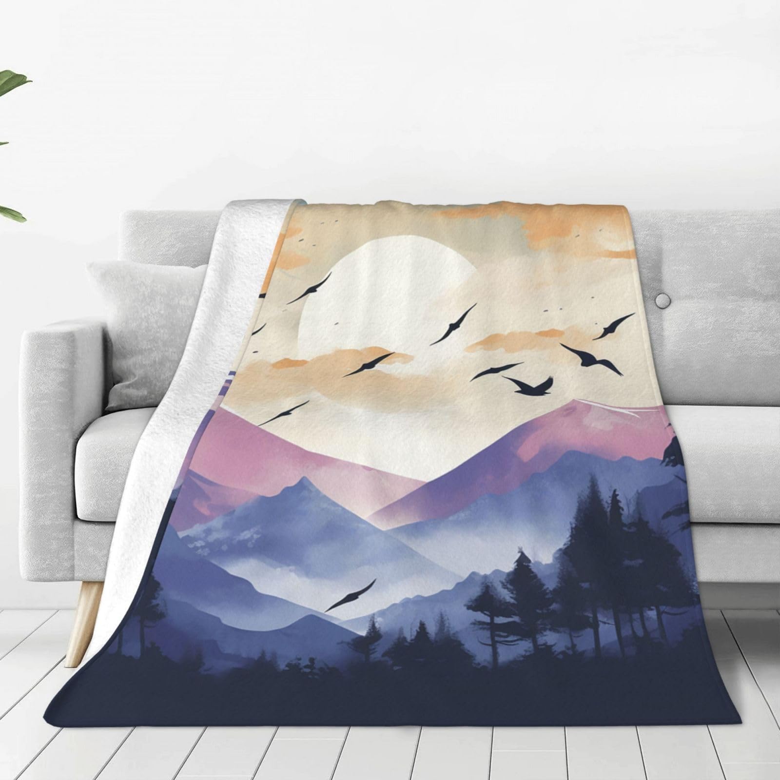 Birds Flying at Sunset Throw Blanket for Couch, Plush Fuzzy Soft Flannel Blankets and Throws for Sofa, 40"x30" Bed Blankets for Travel Camping Chair, All Season Warm Fleece Blanket
