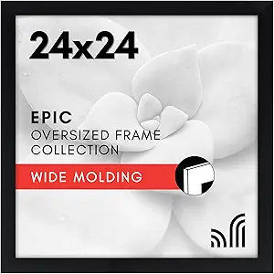 Americanflat 24x24 Picture Frame with Polished Plexiglass - Epic Collection - Square Picture Frame with Engineered Wood - Wide Photo Frames for Wall display - Black