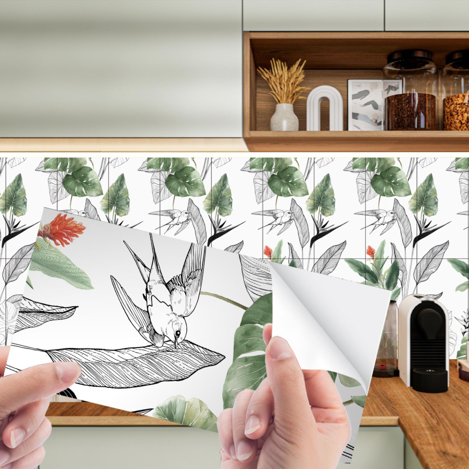 Stickers muraux Autocollants à Motifs Animaux et Plantes pour Salle de Bain, crédence de Cuisine, Vinyle Auto-adhésif imperméable et résistant à l'huile, décoration intérieure