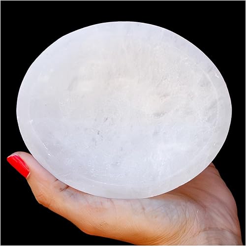 Miniatura 10 de Om Zone Cuenco de selenita marroquí de 7 x 5 pulgadas, estación de carga de cristal de selenita pulido para limpieza y carga de cristales y
