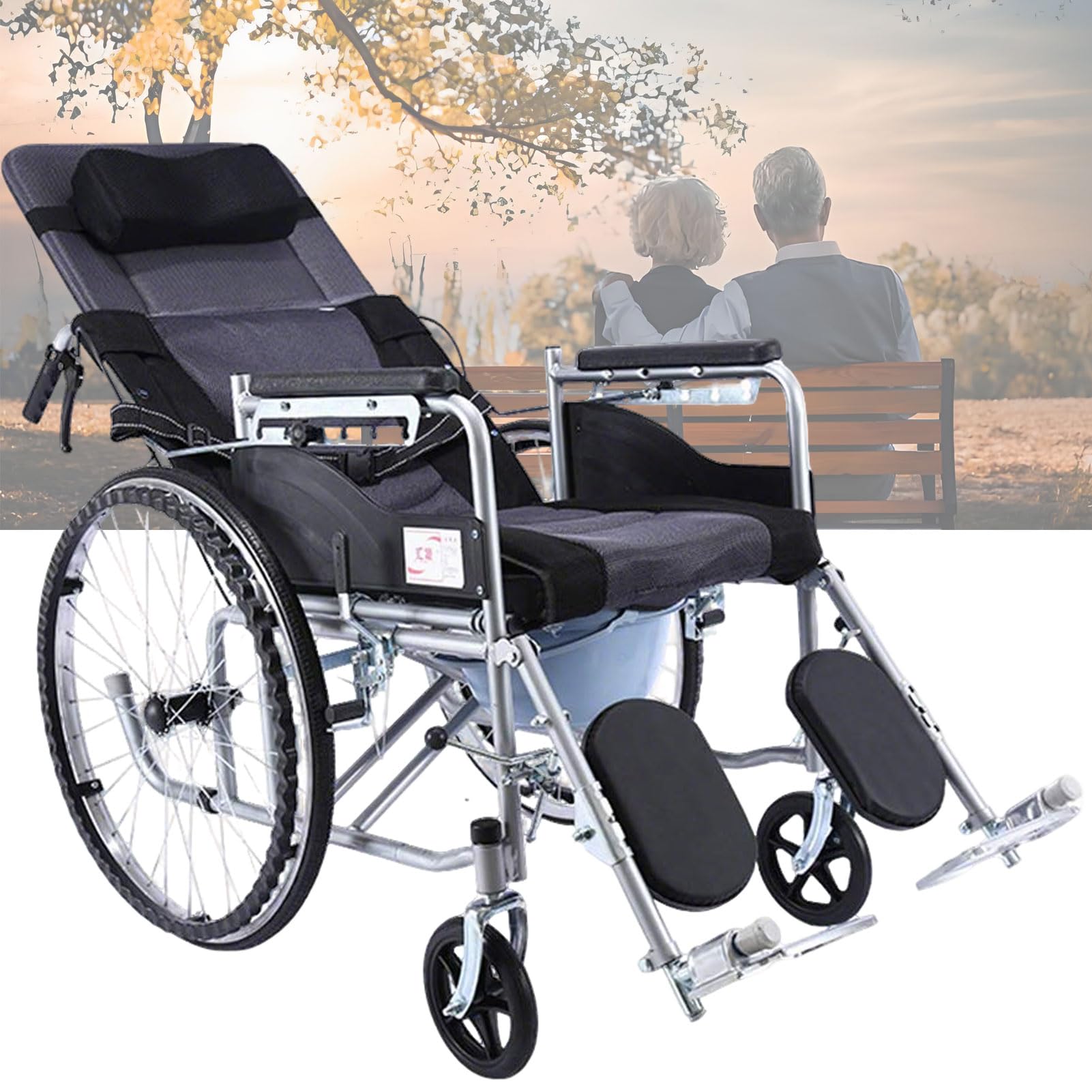 Silla de Ruedas Plegable reclinable, Liviana, reclinable Ajustable en 6 Posiciones, Asiento de 18 Pulgadas Dispositivo de Movilidad para Silla de Ruedas estándar para Adulto