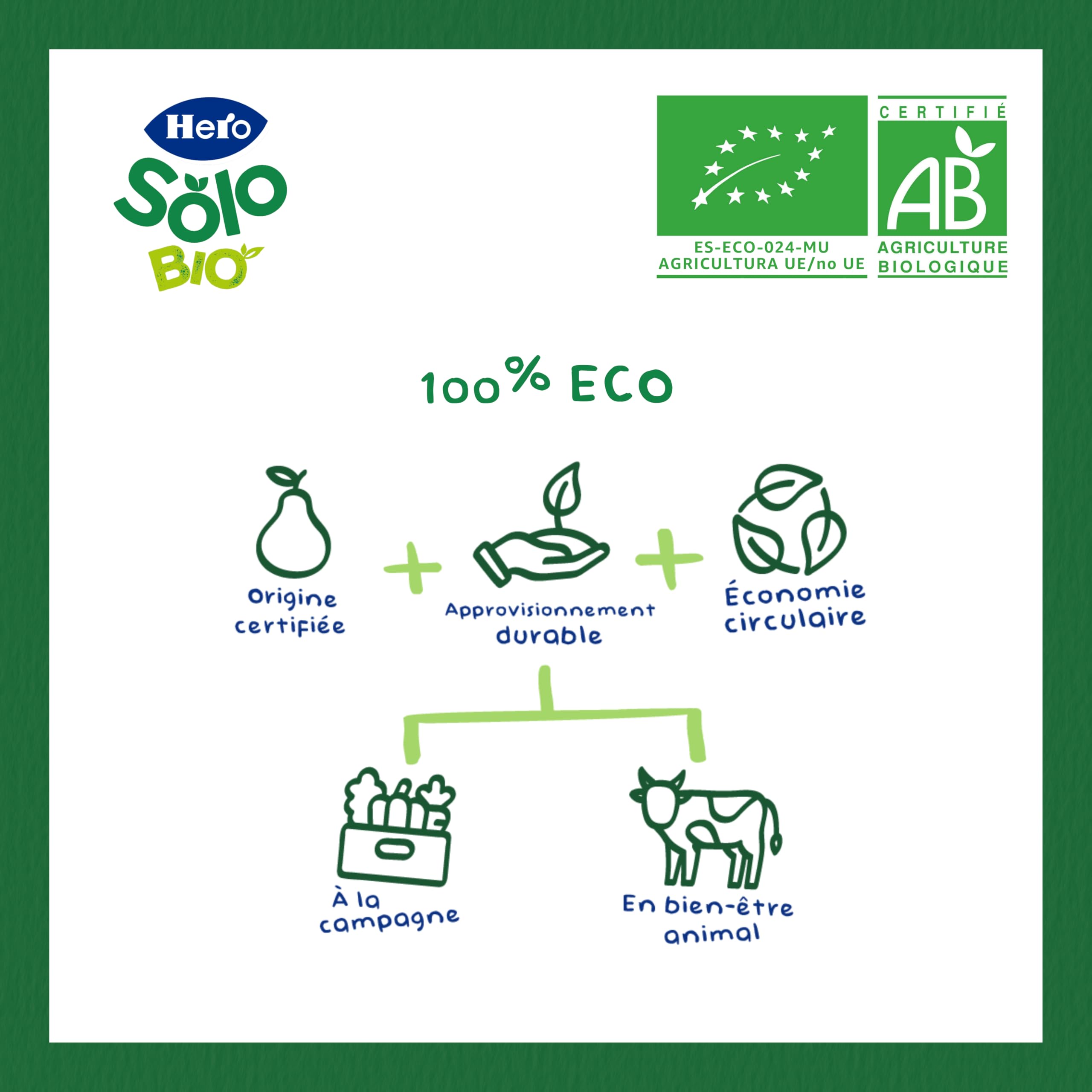 Hero Solo - Gourde Bio De Banane, Poire et Orange – Puree de Fruits BIO 100% Naturels, Compote Sans Sucre Ajouté, Sans Gluten - pour Bébés Dès 4 Mois - Lot de 18 X 100 g