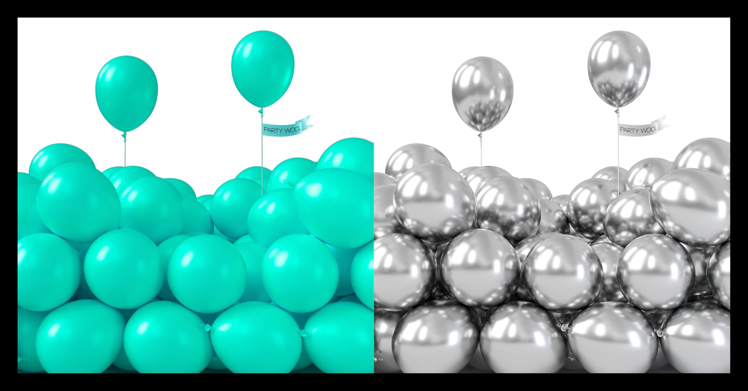 PartyWoo Teal Balloons 100 pcs 5 Inch and 100 pcs 5 Inch Silver Metallic Balloons