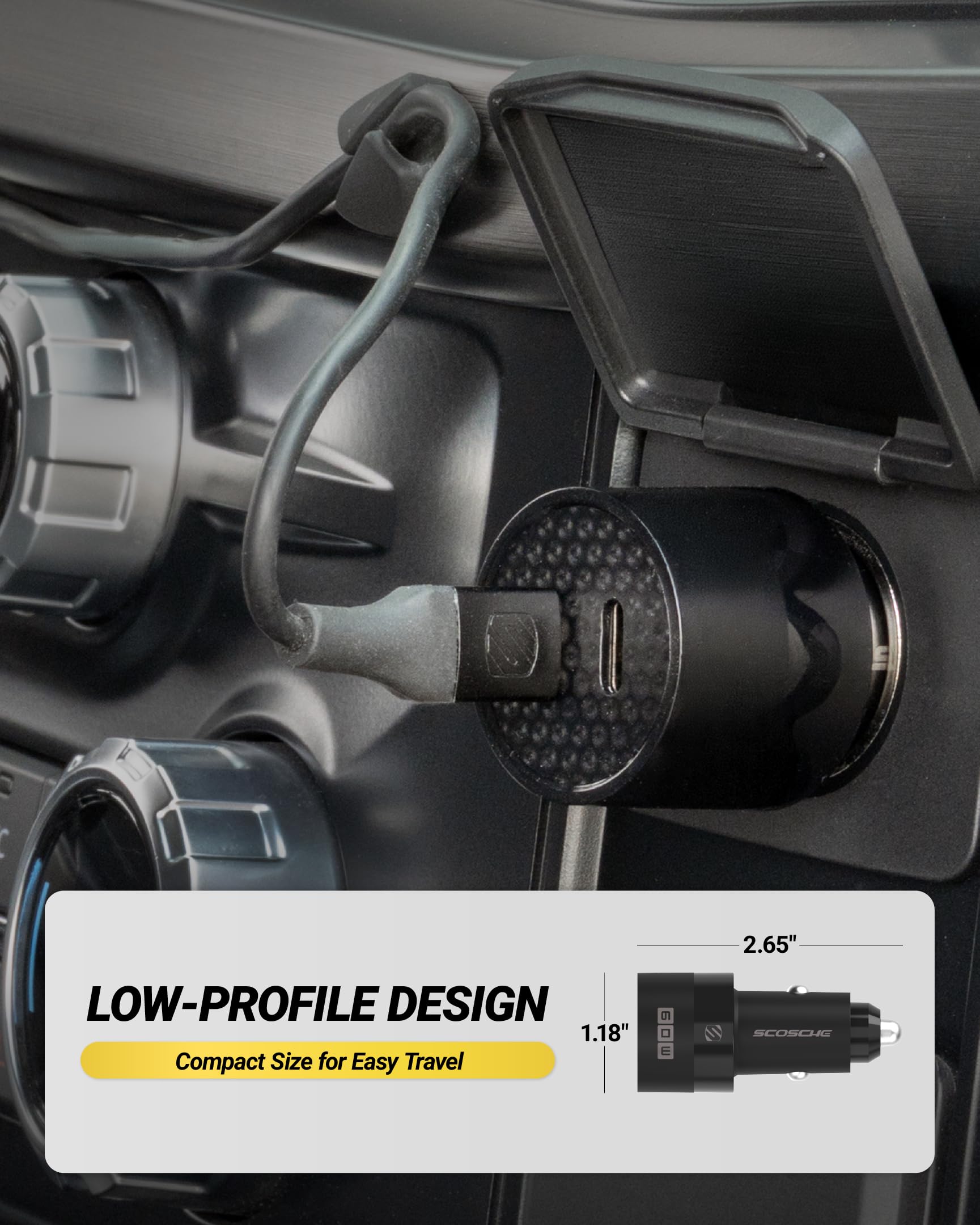 Scosche Cargador de coche USB-C de 60 W, 30 W + 30 W de carga rápida, adaptador de cargador de coche USB-C para cargar múltiples dispositivos, compatible con iPhone Air, iPhone 17/16/15, Galaxy S26