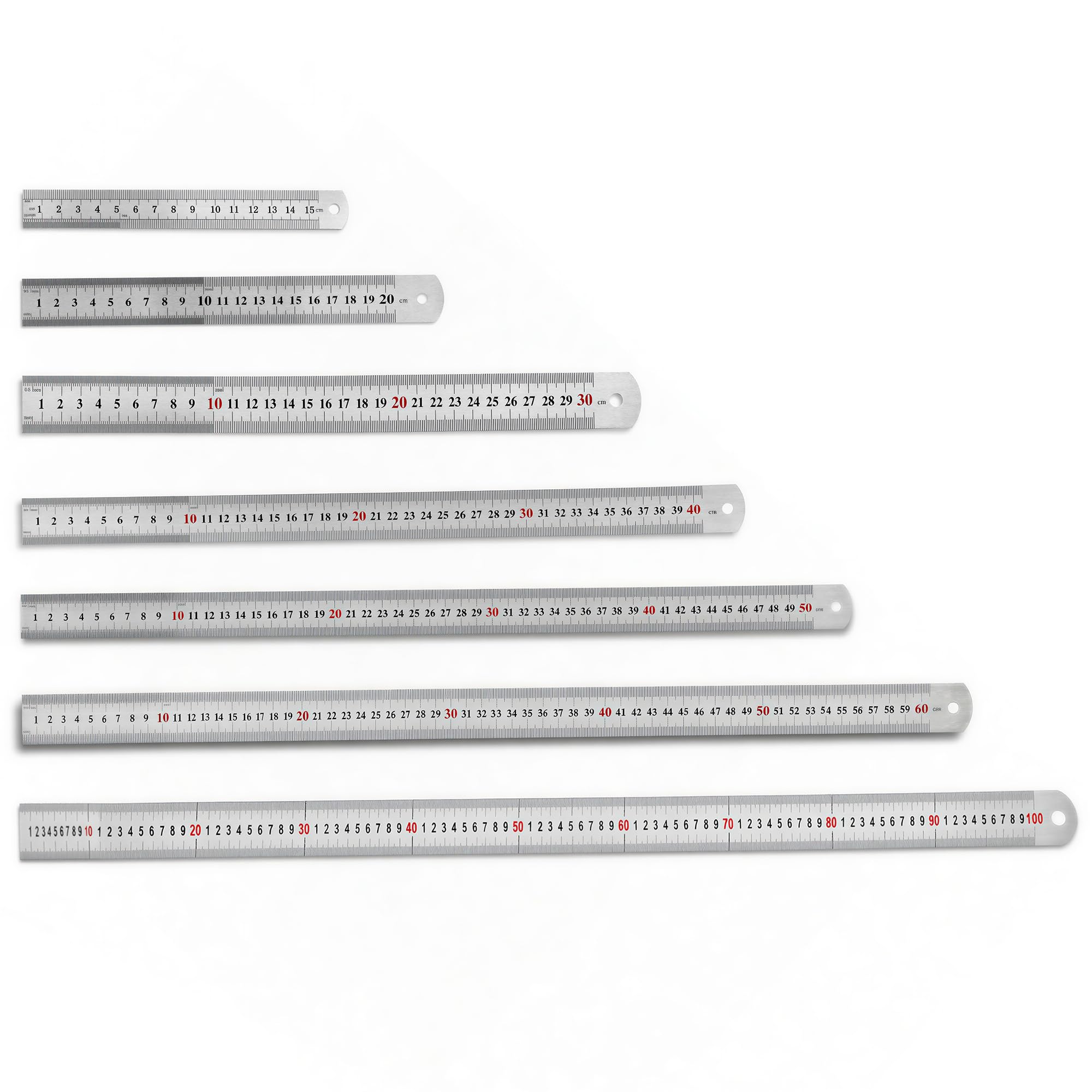Trimming Shop Stainless Steel Ruler Set, 7 Sizes, Dual Scale Precision Tool