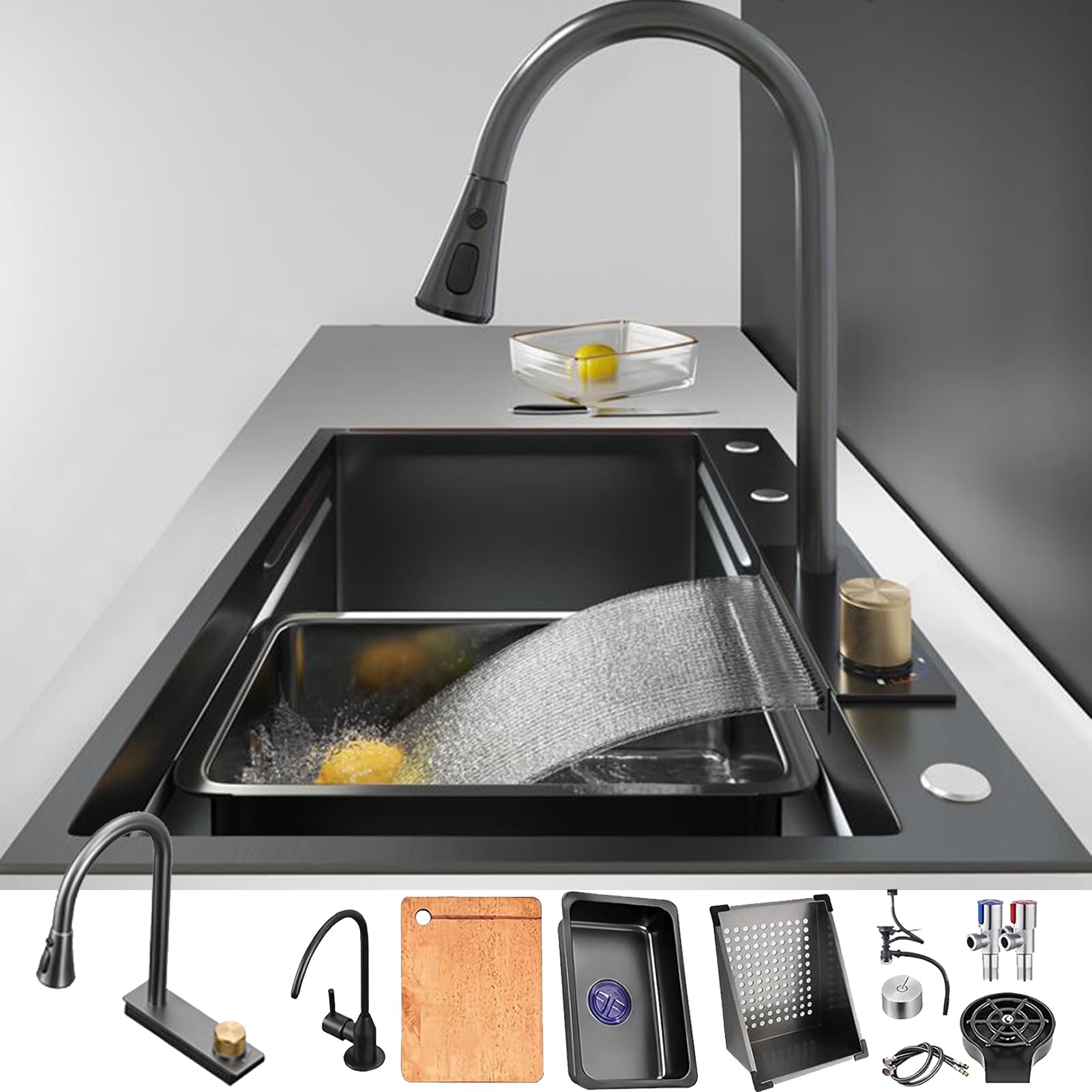 ZQFHSX Kitchen Sinks Single Bowl ​Bar Prep Sink, 304 Stainless Steel Sink Basin With Strainer Accessories (Size : 68x46cm)