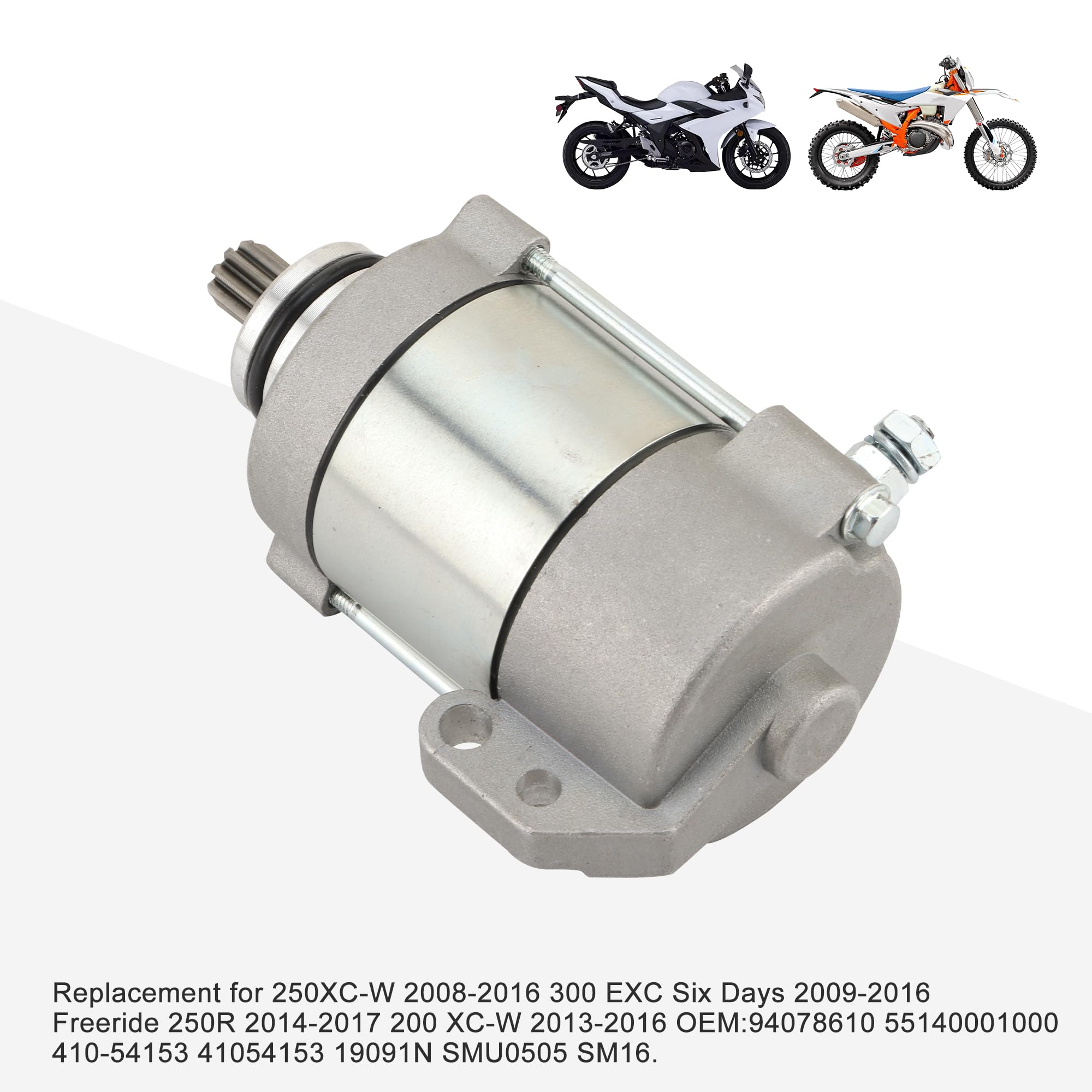 GOOFIT 12v 9T Motor de Arranque Reemplazo para 250XC-W 2008-2016 300 EXC Six Days 2009-2016 Freeride 250R 2014-2017 200 XC-W 2013-2016 OEM:94078610 55140001000 410-54153 41054153 19091N SMU0505 SM16