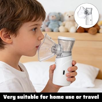 Portable Handheld Nebulizer with 1 Big+1 Small Mask,Nebulizer Machine for Kids & Adults,Steam Inhaler for Home and Travel,Adjustable Silent Nebuliser(White)