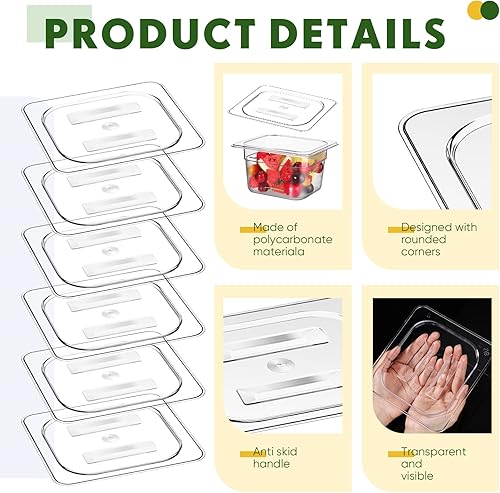 Miniatura 2 de 6 tapas de policarbonato para sartenes de alimentos con asa, 1/6 1/2 pulgadas, tapa transparente de plástico para hotel, tapas de hotel, para