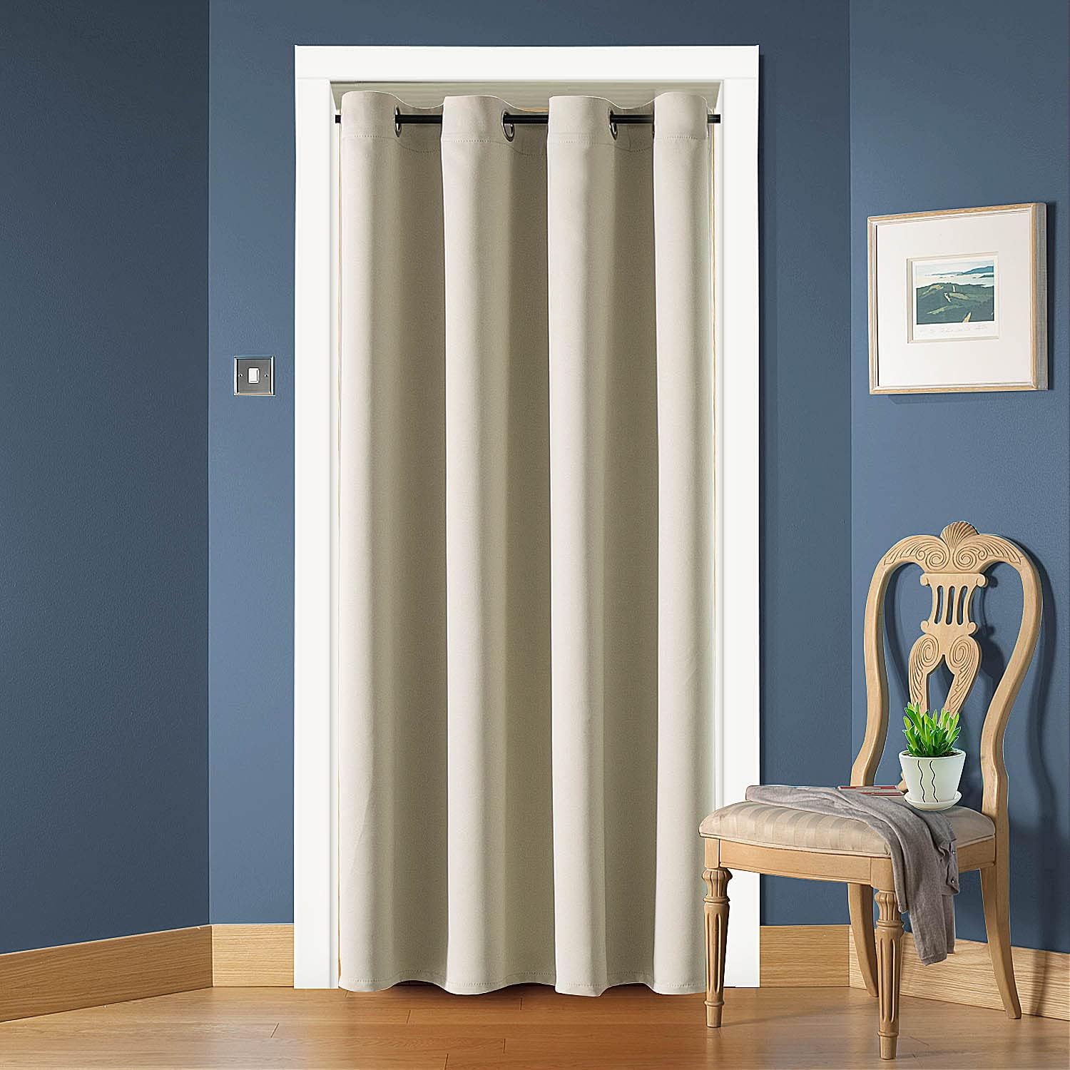 ChrisDowa Blackout Curtains Door Curtain for Doorway Privacy Closet Drapes | 34W x 80L, Beige, for Living Room/Bedroom Closet Door, Thermal Insulate Temporary Doorway Single Curtain Drapes, 1 Panel