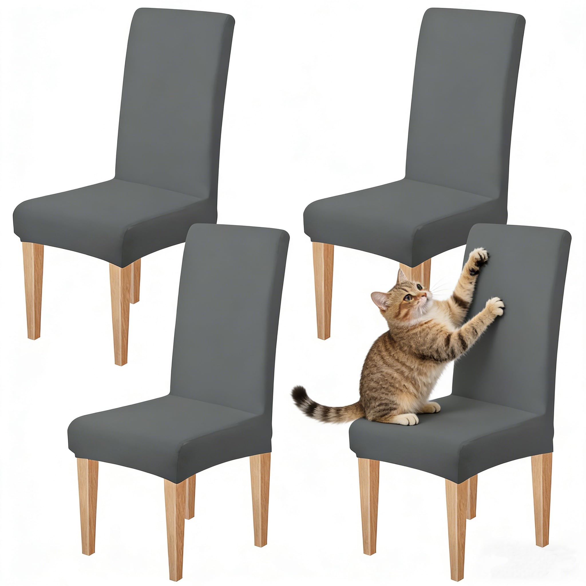Housse de Chaise Extensible 4 Pièces Amovible Lavable Gris pour Salle à Manger Hôtel