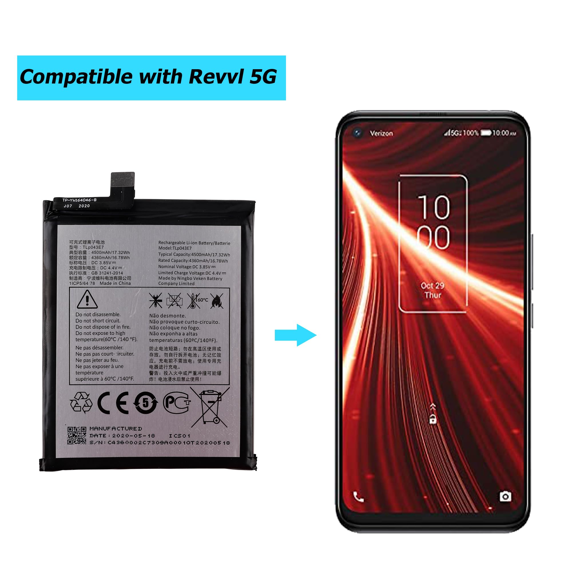 Amazon.com: Vvsialeek TLp043E7 Replacement Battery for T-Mobiel