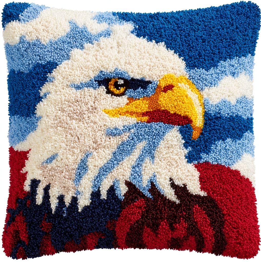 AxiangziK Latch Hook Cushion Kits for Beginners,Bald Eagle Pillow Cover Making Crochet Craft Kits 17x17in Pre Printed Canvas DIY Sofa Home Decor Women Gift