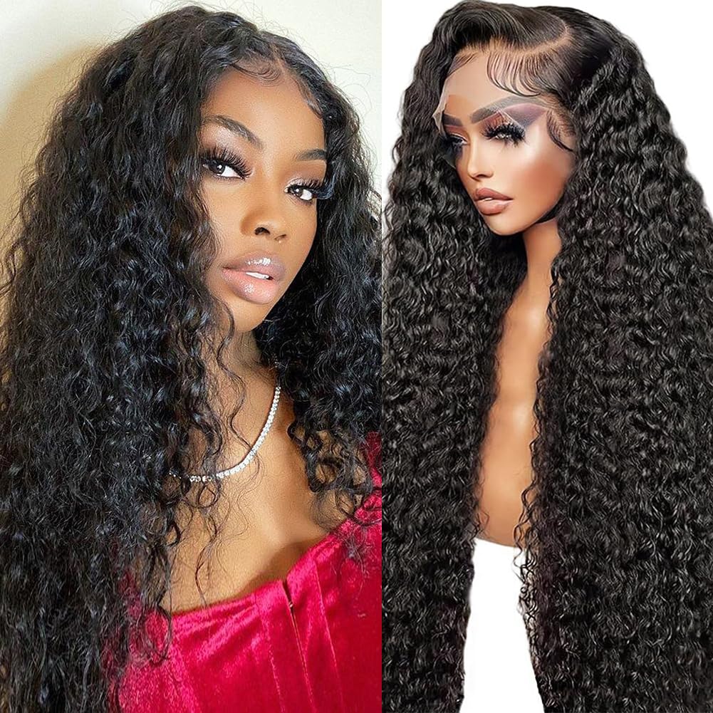 SOSATISFY Deep Wave Lace Front Wigs Human Hair 4x4 HD Transparent Lace Closure Wigs Glueless 180% Density Human Hair Wigs for Black Women Pre Plucked with Baby Natural Hairline (20 inch)