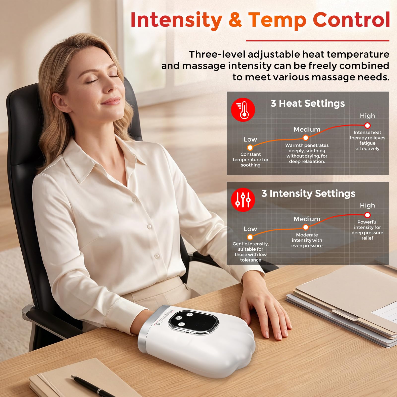 WingFly Handmassagegerät mit Wärmefunktion, 3 Heizstufen & 3 Druckstufen