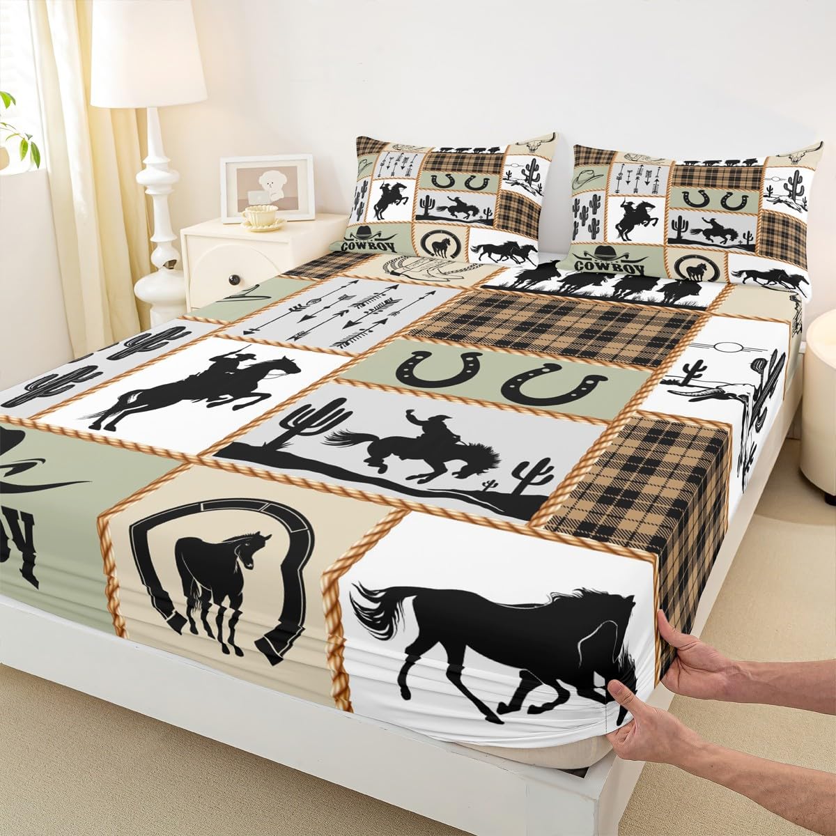 Parure de lit cowboy Manfei pour lit enfant avec drap-housse抗皱 facile à border