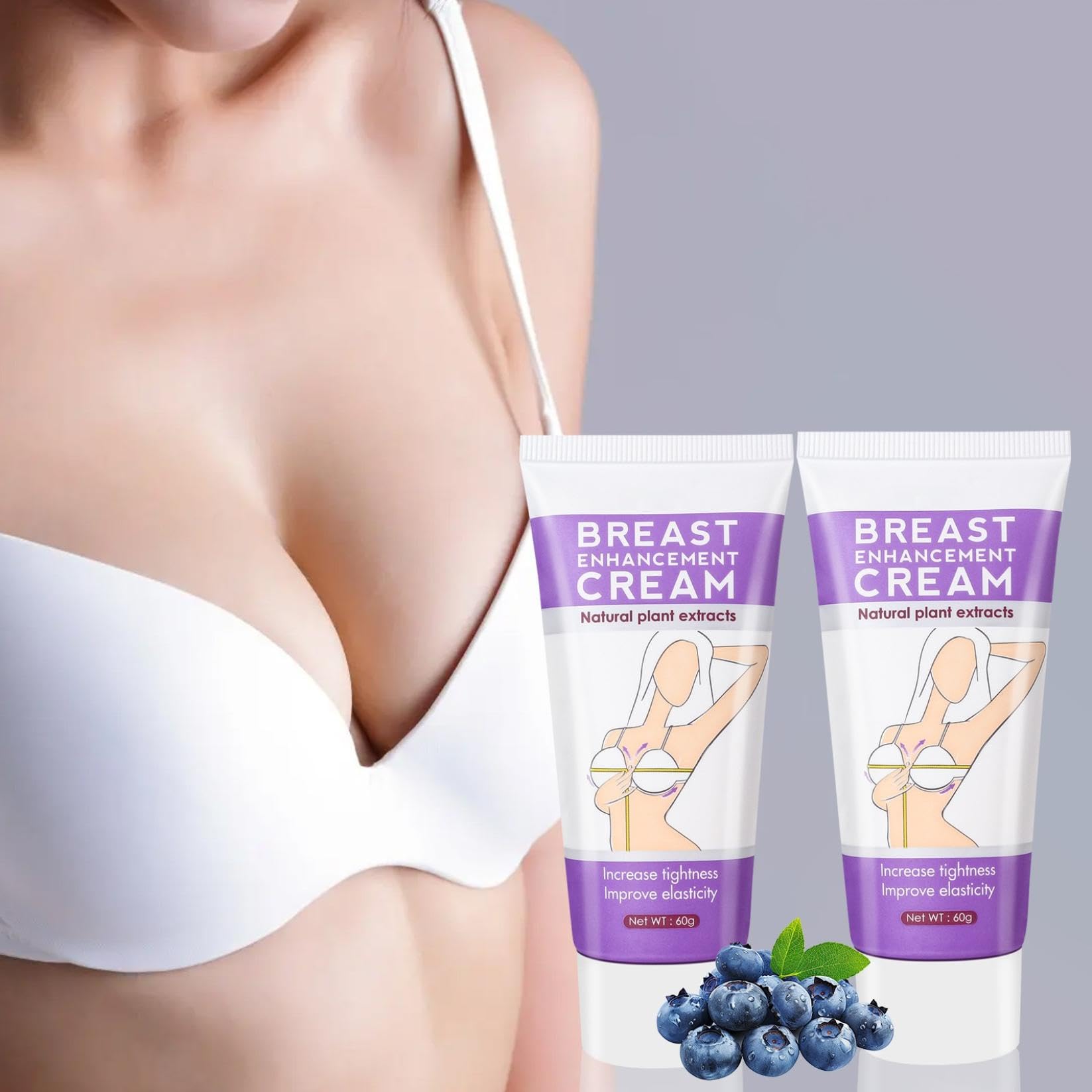 Crema tonificante per aumentare il seno, crema tonificante per aumentare il seno, crema idratante per aumentare il seno (60 g, 2 pezzi)