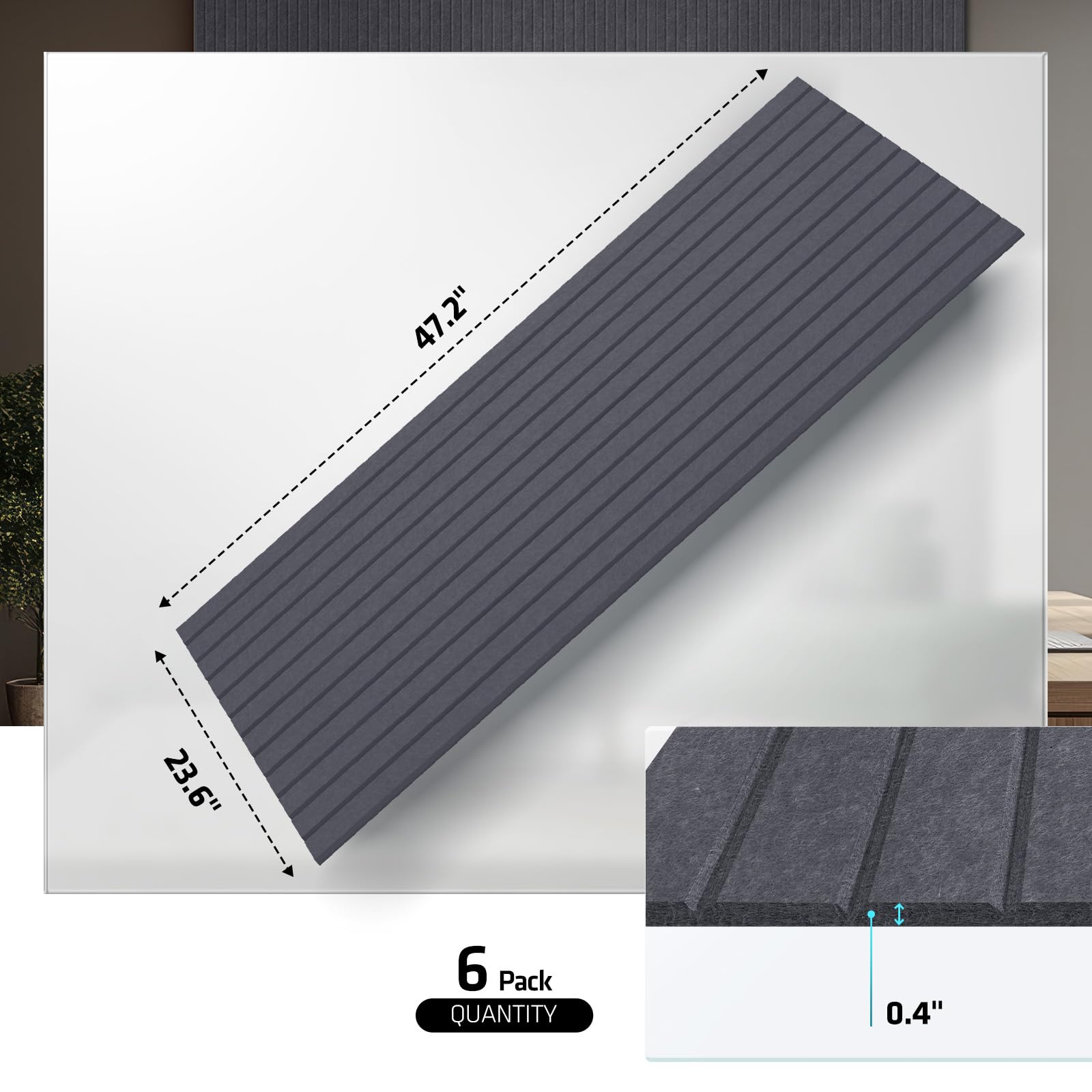 UMIACOUSTICS Paquete de 6 paneles acústicos, 47.2 x 23.6 pulgadas, panel decorativo a prueba de sonido para oficina, cine en casa, estudio, color gris claro de luna