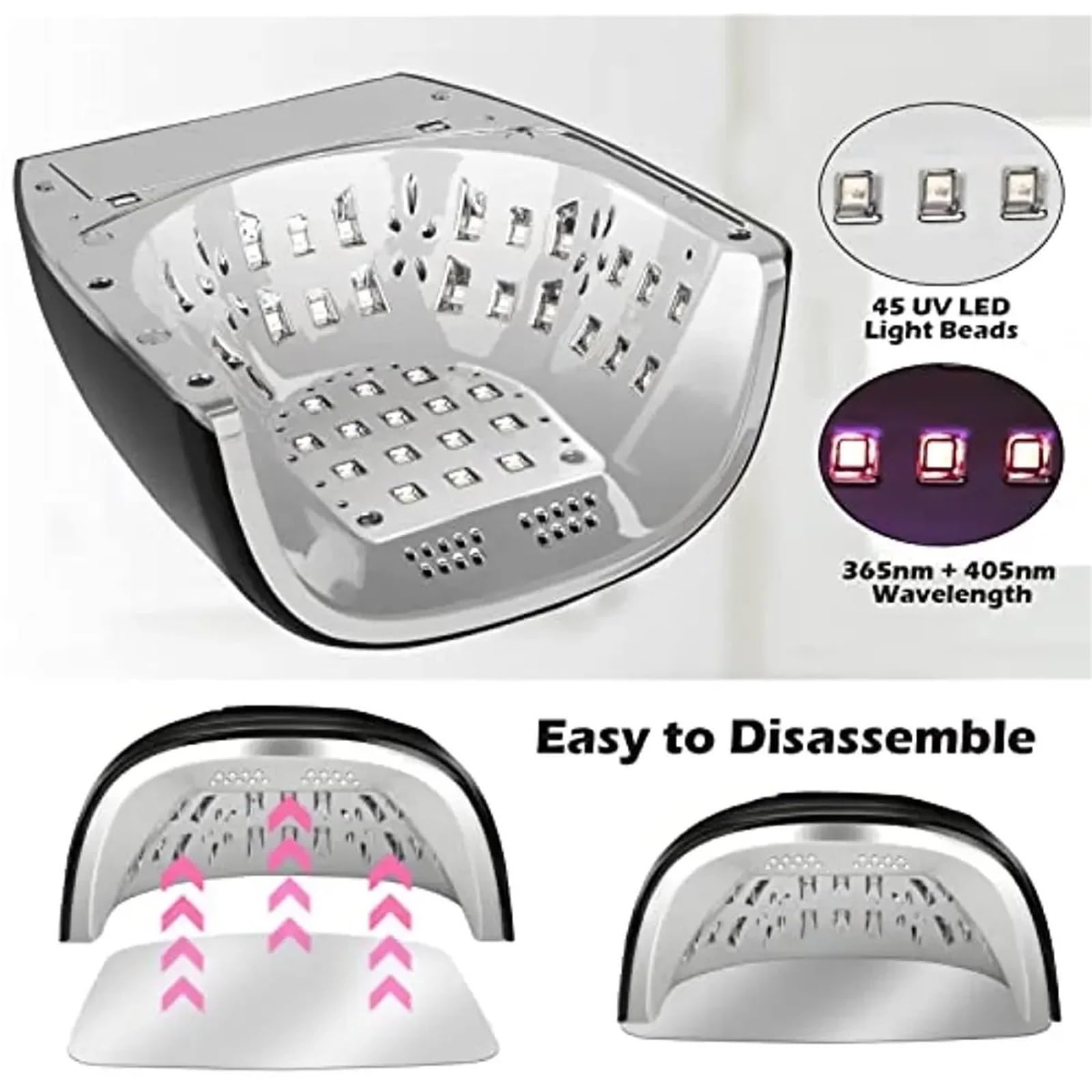 Lampa do paznokci 90W akumulatorowa z lustrzanym dnem LED akrylowych, maszyna manicure, lampa UV Praktyczny(Glossy Black)