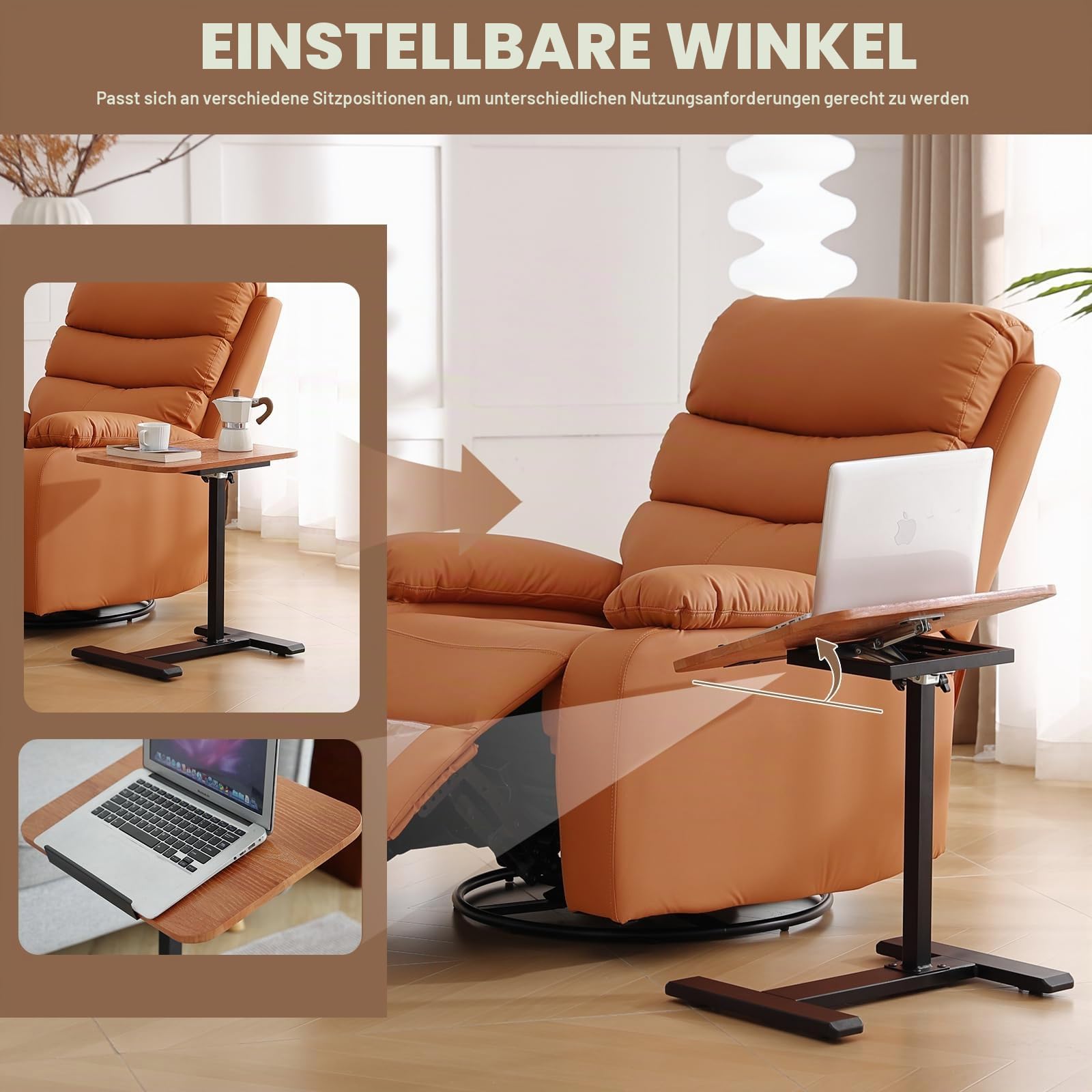 Beistelltisch C-Form,beistelltisch höhenverstellbar,Eichenholz