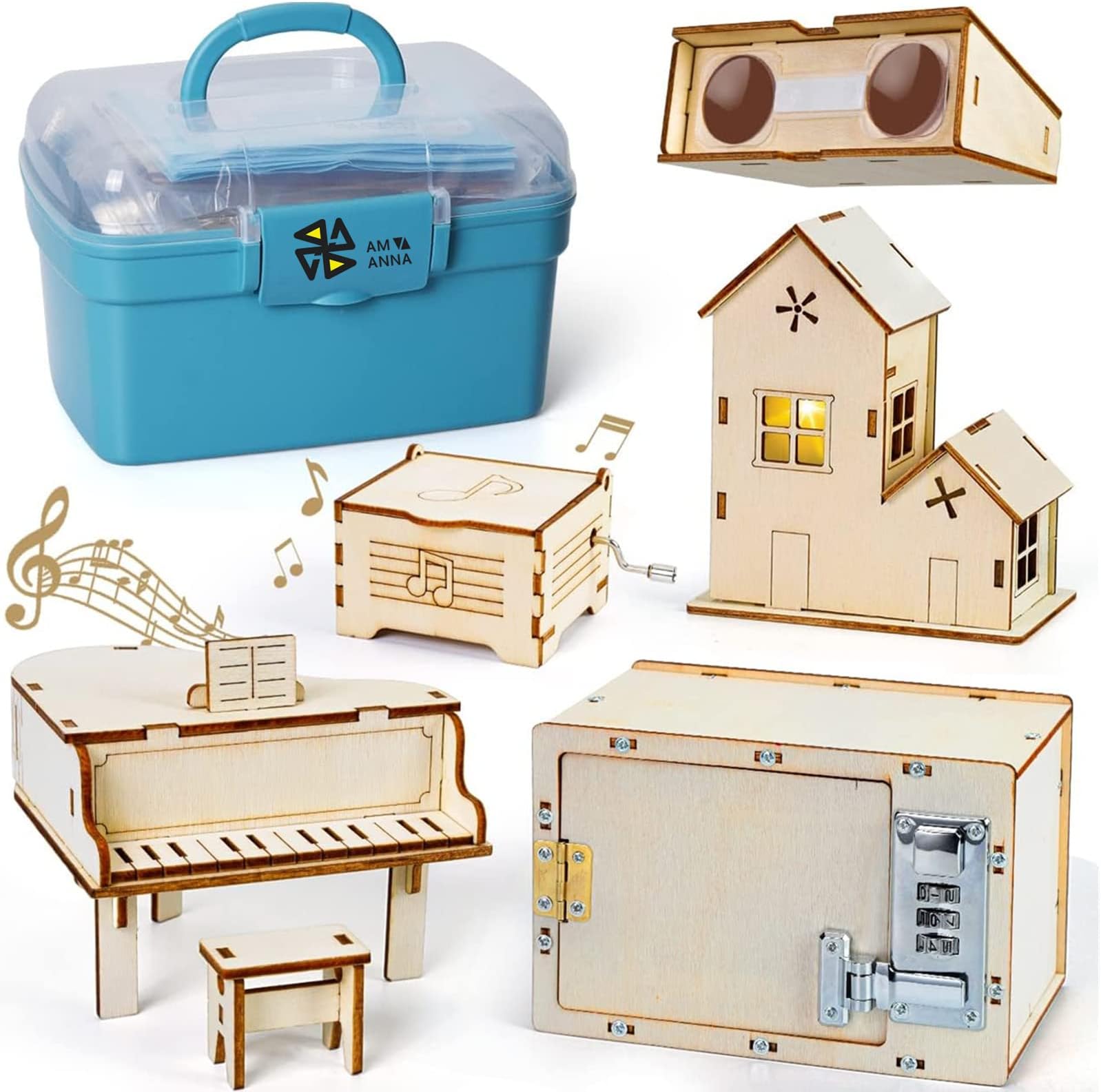 AM ANNA5 in 1 STEM Projects for Kids Ages 8-12, Educational Science Kit Building Toys,DIY Arts Crafts 3D Wooden Puzzles Model Kits,DIY STEM Toys Building Kit for 6-12 Year Old Boy Gifts