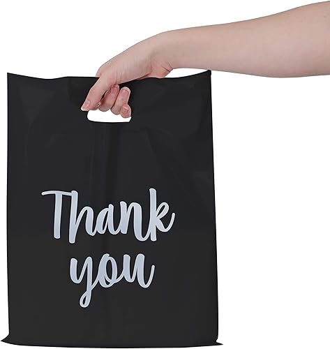 Miniatura 6 de Lot45 Bolsas de plástico al por menor con asas  100 bolsas de plástico negro para mercancía a granel de 12 x 15 pulgadas