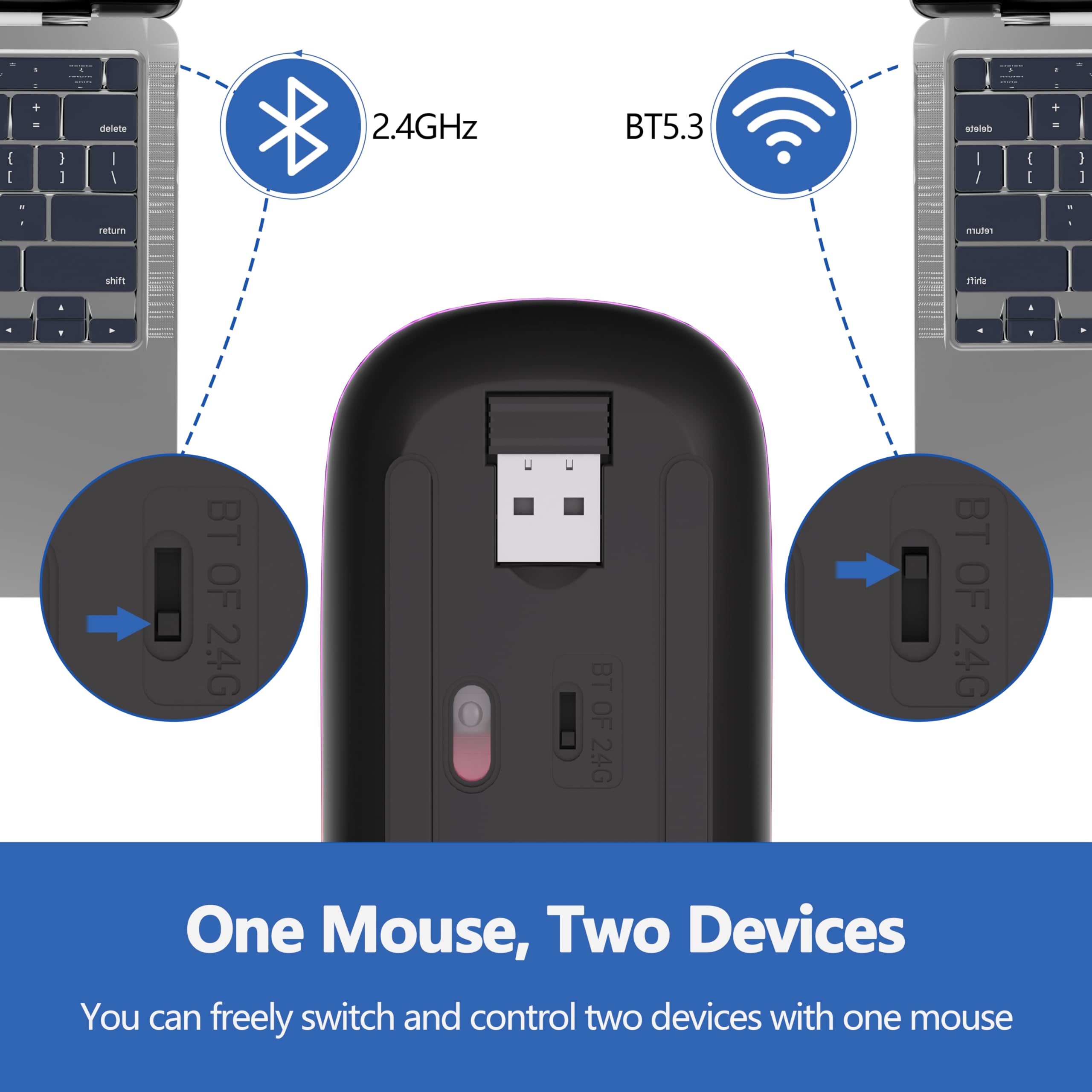 TQQ Mouse wireless ricaricabile, mouse retroilluminato a 7 colori con mini ricevitore USB da 2,4 GHz, mouse gaming, compatibile con laptop, PC, computer, Chromebook, Notebook e iPad Etc