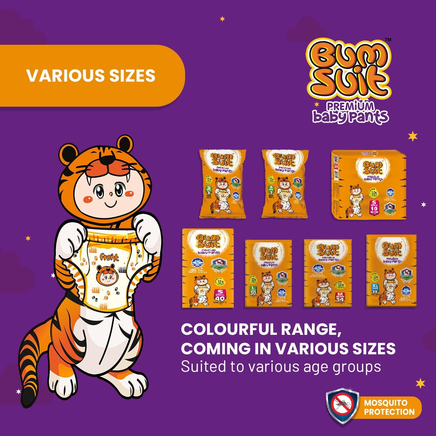 Bumsuit Premium Baby Pants Diapers Medium (7–12kg), 32 Count | India’s 1st Mosquito Protection | 12 Hr Absorption | Soft Cottony Breathable Fabric | 3D Liner Technology | Leak Guard & Rash-Free Comfort 3