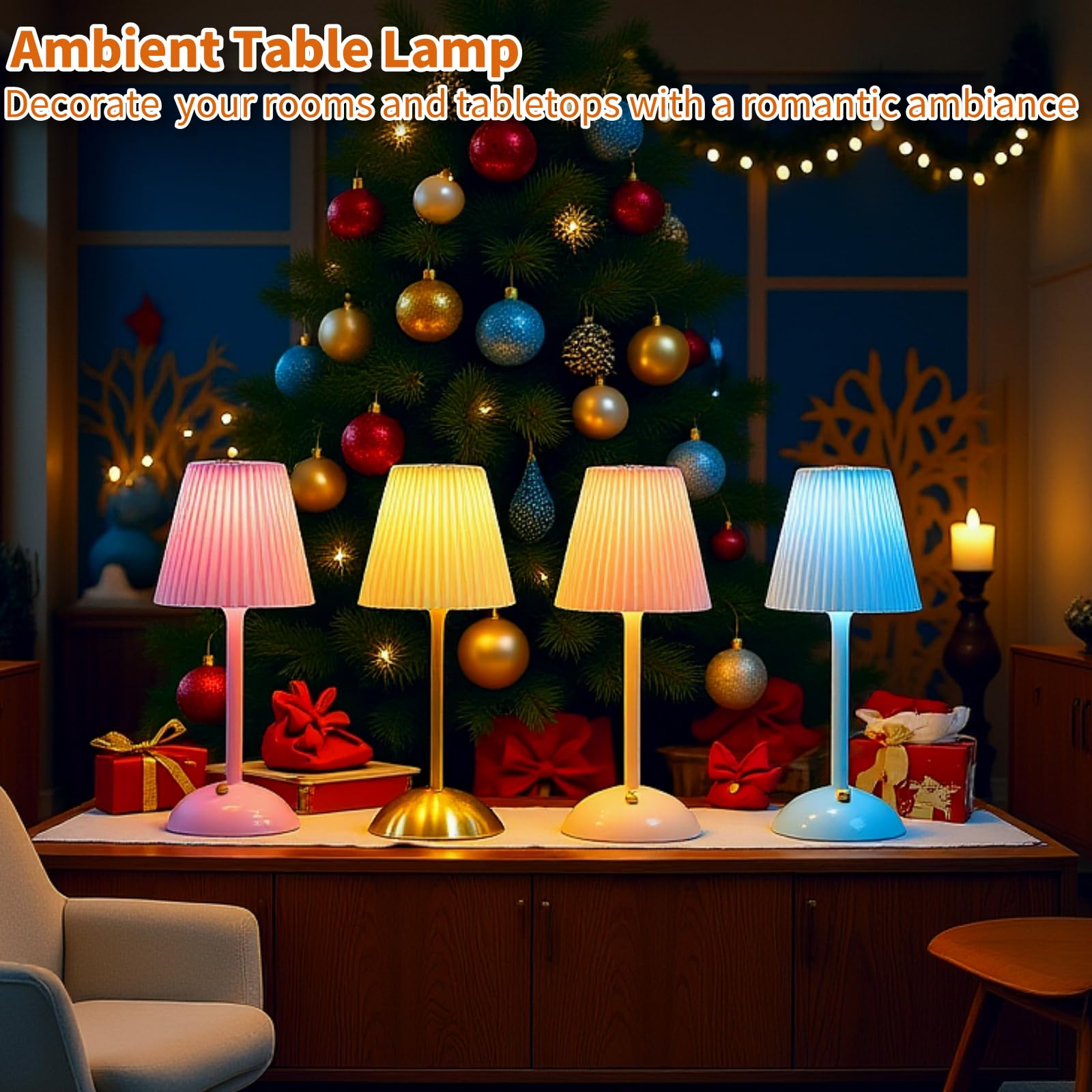 Bezprzewodowa lampa stołowa, 2 sztuki, zasilana bateriami, lampka nocna LED, 3 kolory, ściemniane, ze sterowaniem dotykowym, przenośna szafka nocna, dekoracja małego stołu, do sypialni, baru