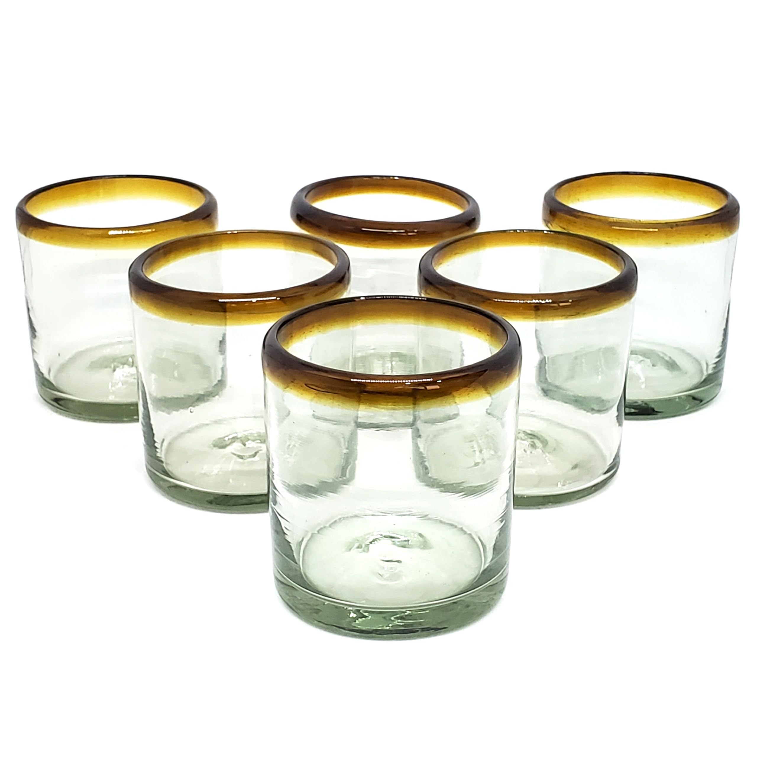 Amber Rim 8 oz DOF Rock Glasses (set of 6), Recycled Glass, Lead-free, Toxin-Free (DOF Rocks)