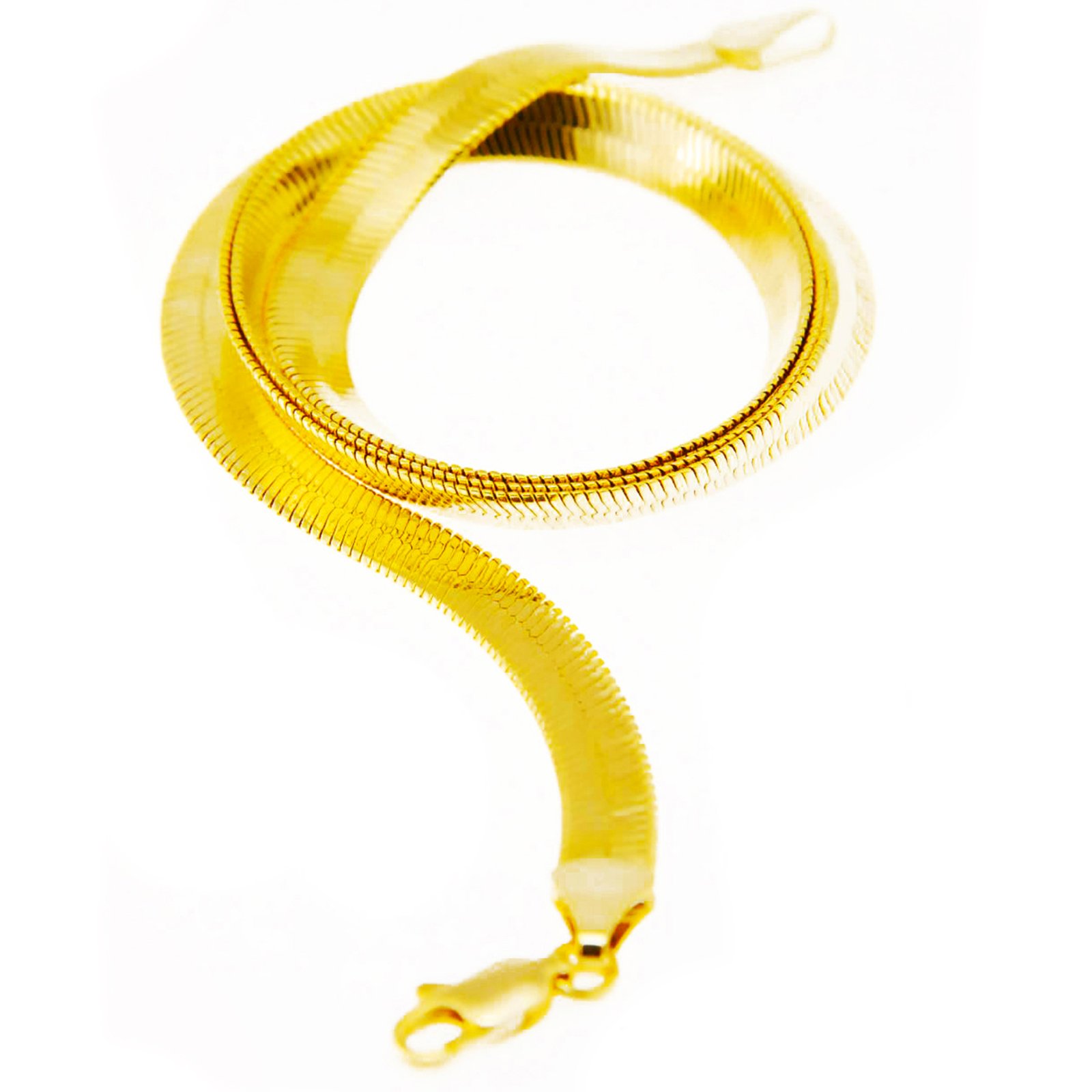 'metaltree98 Men's Women's Flat Flexible Shine Herringbone Chain Necklace 14kt Gold Plated sized 20'''