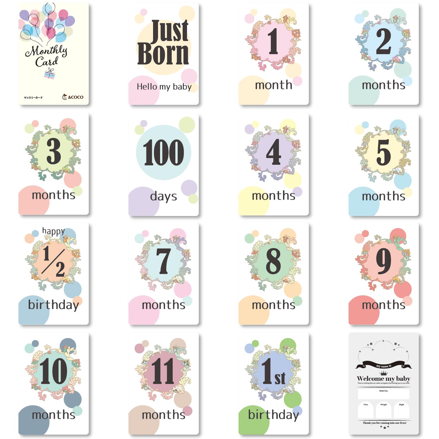 Amazon.co.jp: §＆∞＆COCO 日本製 マンスリーカード 月齢フォト