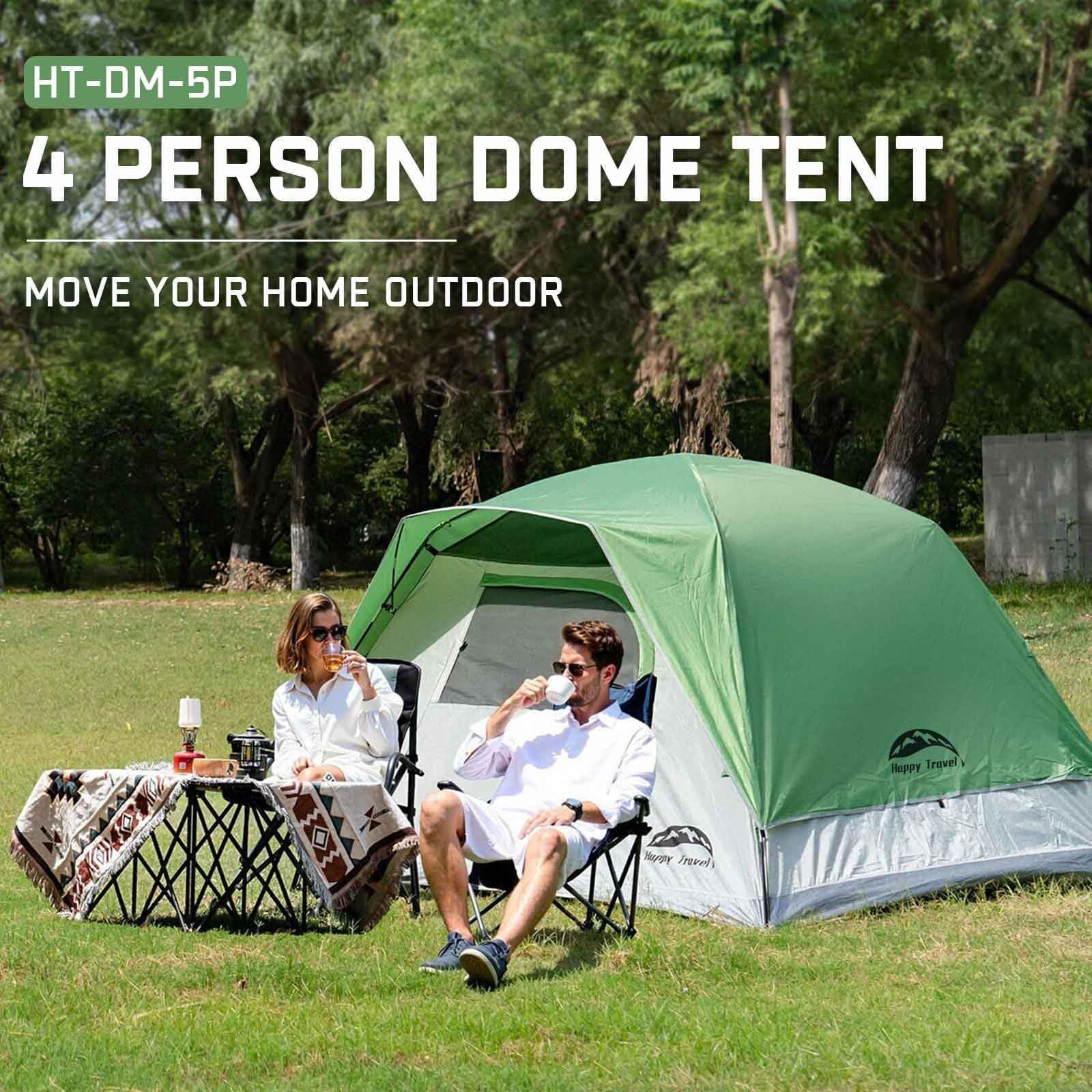 Happy Travel Campingzelt, 4/5 Personen Kuppelzelte für Camping mit Regenfliege, wasserdichter Clip, einfacher Aufbau, tragbares Familienzelt mit Netzfenstern, 20% mehr Kopffreiheit Rucksackzelte für