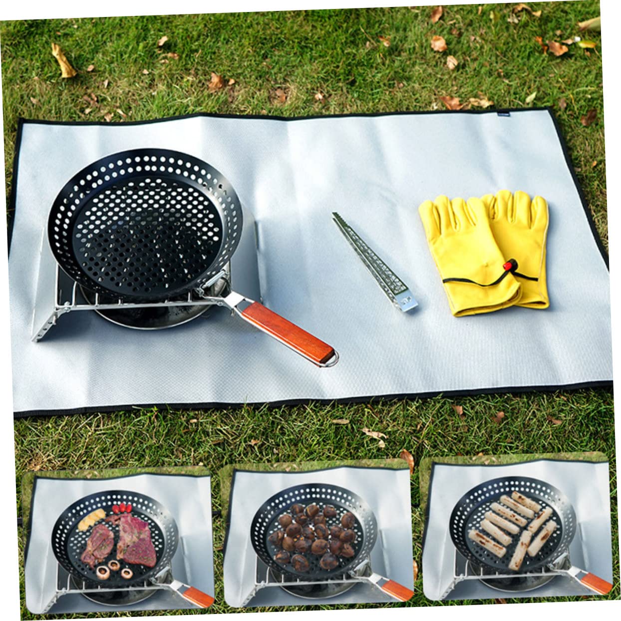 OUNONA Grill Plate Outdoor Cooking Pan Pans Frying for Griddle Barbecue Grill Pan Portable Skillet Grilling Kitchen Accessory Roasting Tool Outdoor Bbq Tool Practical Steak Iron