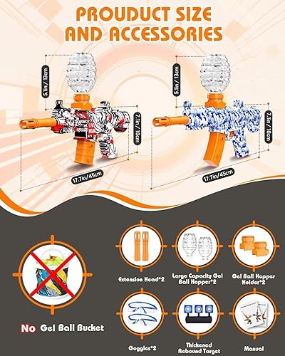 Miniatura 8 de METIRA Juego de 2 bolas de salpicaduras eléctricas, juguete de bola de agua automático completo con 10000 bolas de gel para cumpleaños, juegos de