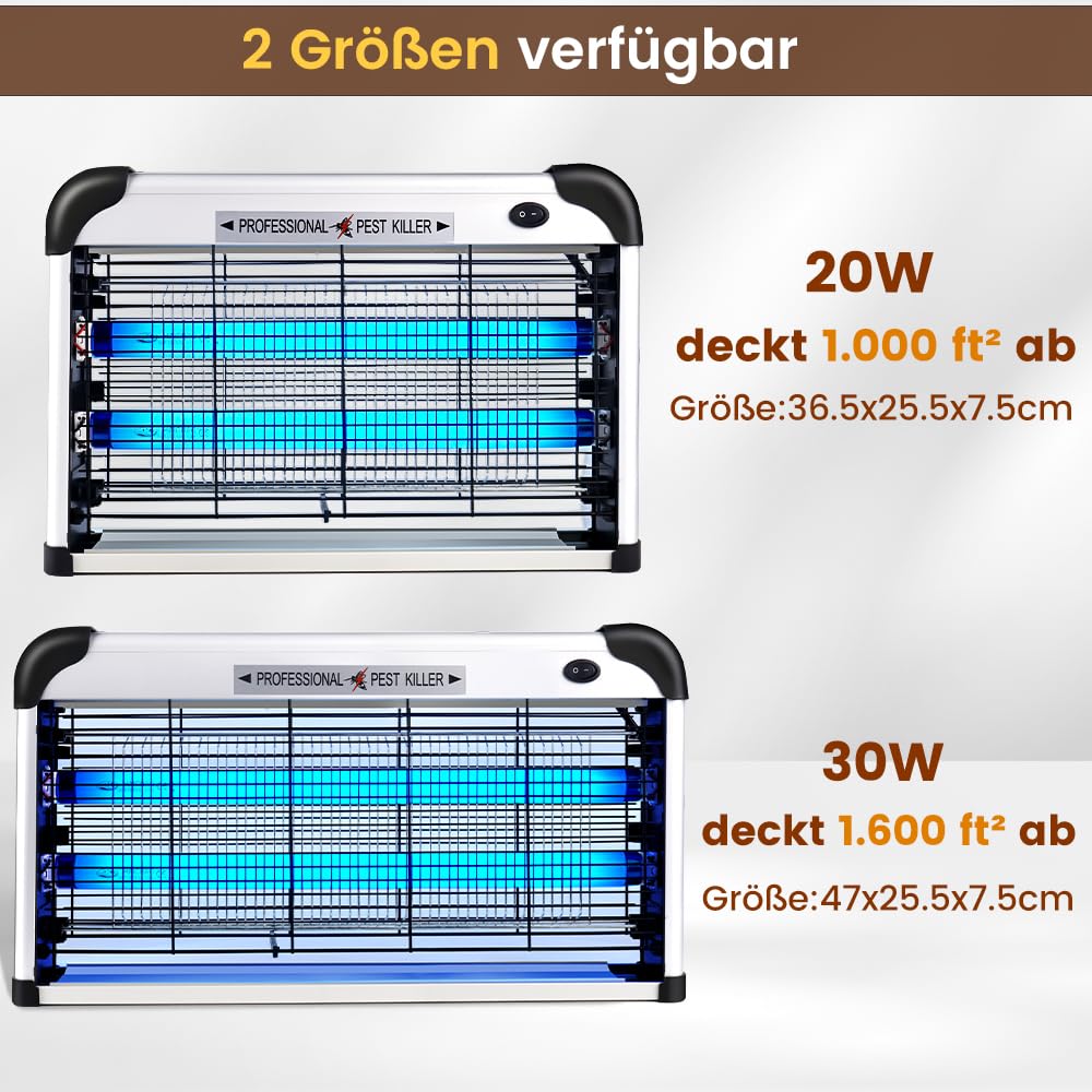 Zanzariera elettrica 3500 V con lampada UV da 20 W, trappola per zanzare elettrica con griglia di sicurezza per casa, camera da letto, ufficio, terrazza, giardino