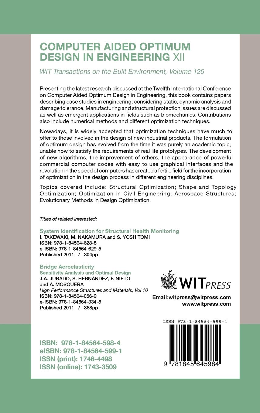 Computer Aided Optimum Design in Engineering XII (WIT Transactions on the Built Environment)