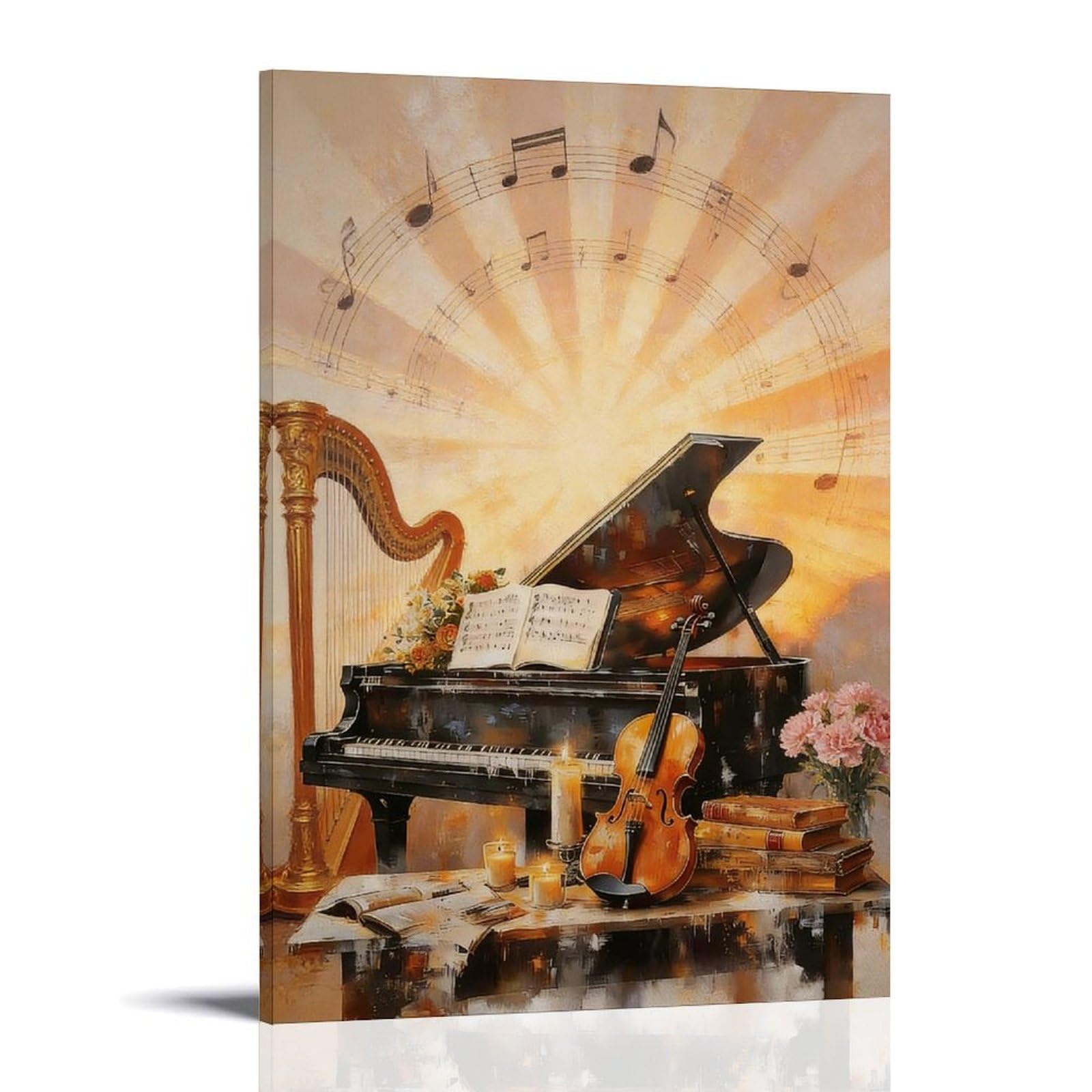 Stampa artistica da parete su tela, motivo: pianoforte, violino, musica a tema jazz, decorazione artistica da parete per soggiorno, bagno, camera da letto, casa, 50 x 75 cm