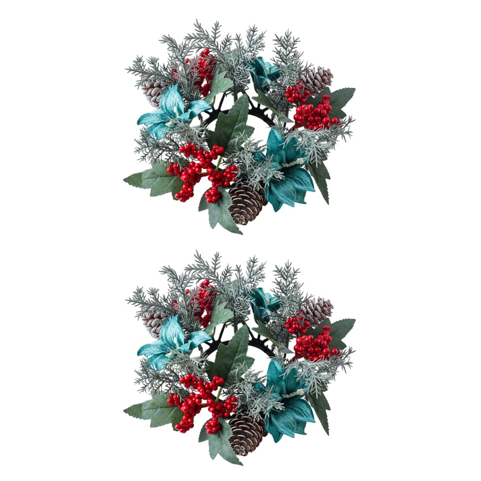 Door Wall Window Christmas Ornament Artificial Pinecone Candlestick Wreaths with Red Berries & Table Centerpiece Red Poinsettia Silk Flower Wreath