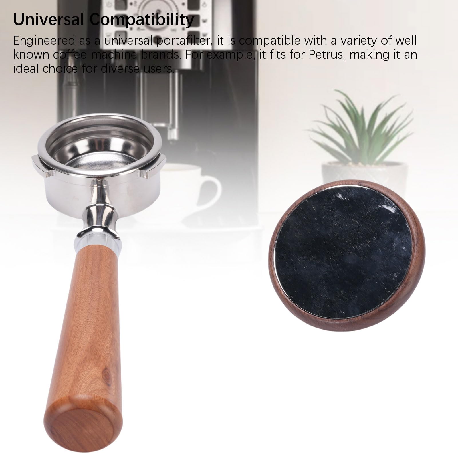Portafiltro per caffè da 58 Mm con Manico in Legno Premium, Design Senza Fondo per gli Appassionati di caffè, Realizzato in Acciaio Inossidabile e Legno