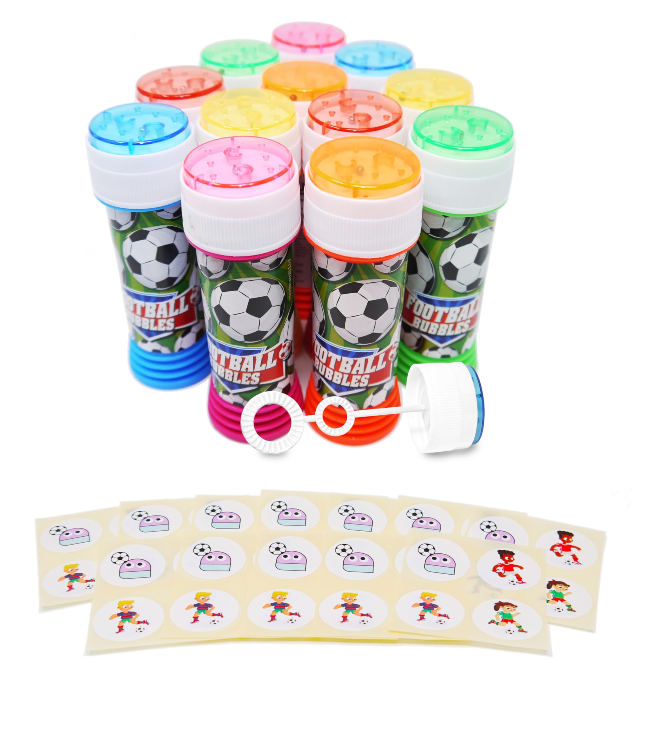 Anila's 6 Football Themed Bubble Tubs with Wand & 6 Anila's Football Sticker sheets for Party Bag Fillers and Party Favours for Children - (Ideal for Children Aged 3-8) โ image 1