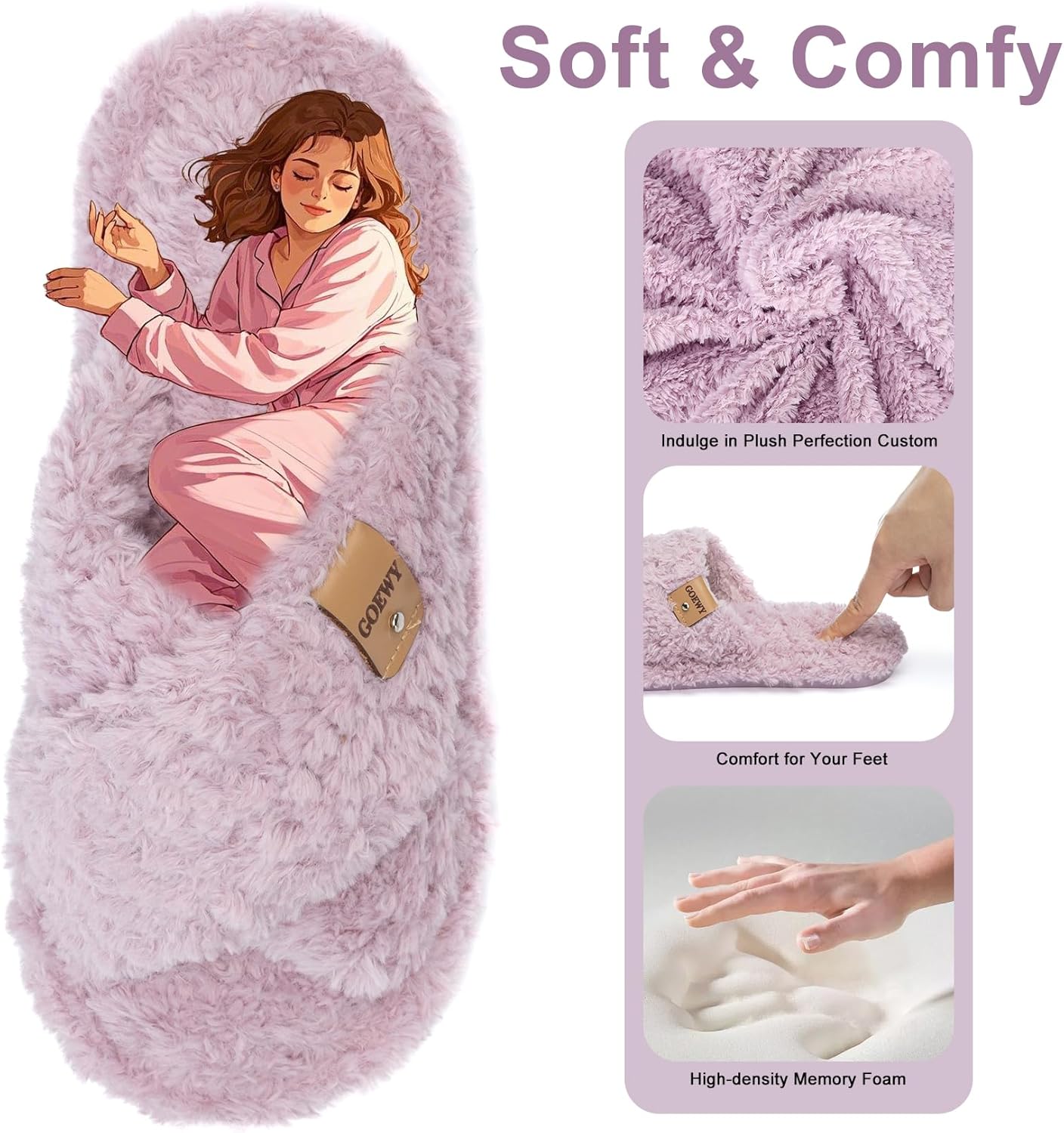Fuzzy Open Toe Slippers for Women Indoor and Outdoor with Memory Foam Cozy Cross Band Women's Slipper Cute Soft House Shoes Slip On Gifts for Womens Mom Her Ladies Bridesmaid - Image 3