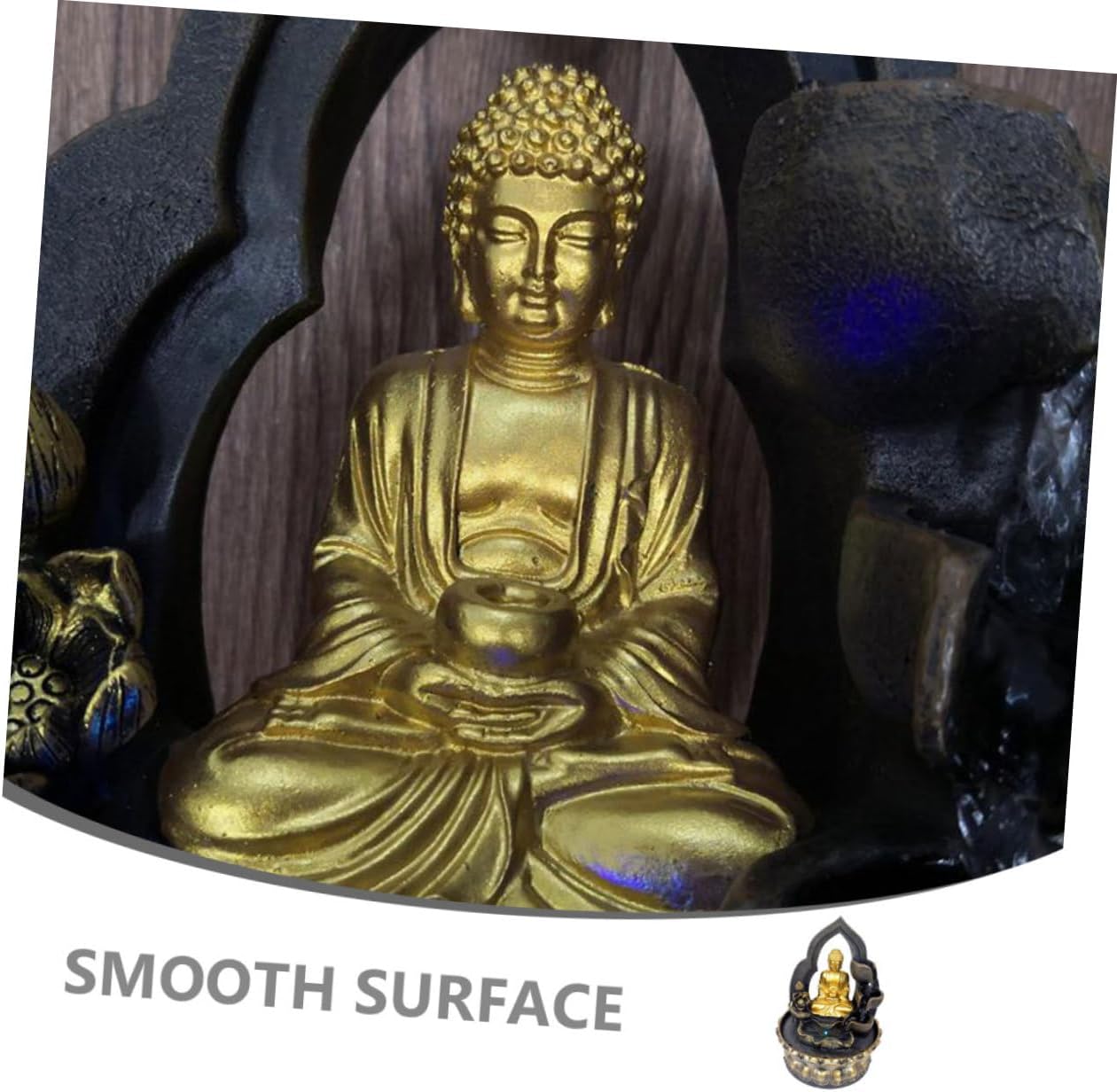 Resin Buddha Tabletop Fountain with Flowing Water Feature Chinese Style Desktop Ornament for Home Office Decor Compact Space-Saving Design with US Standard Power