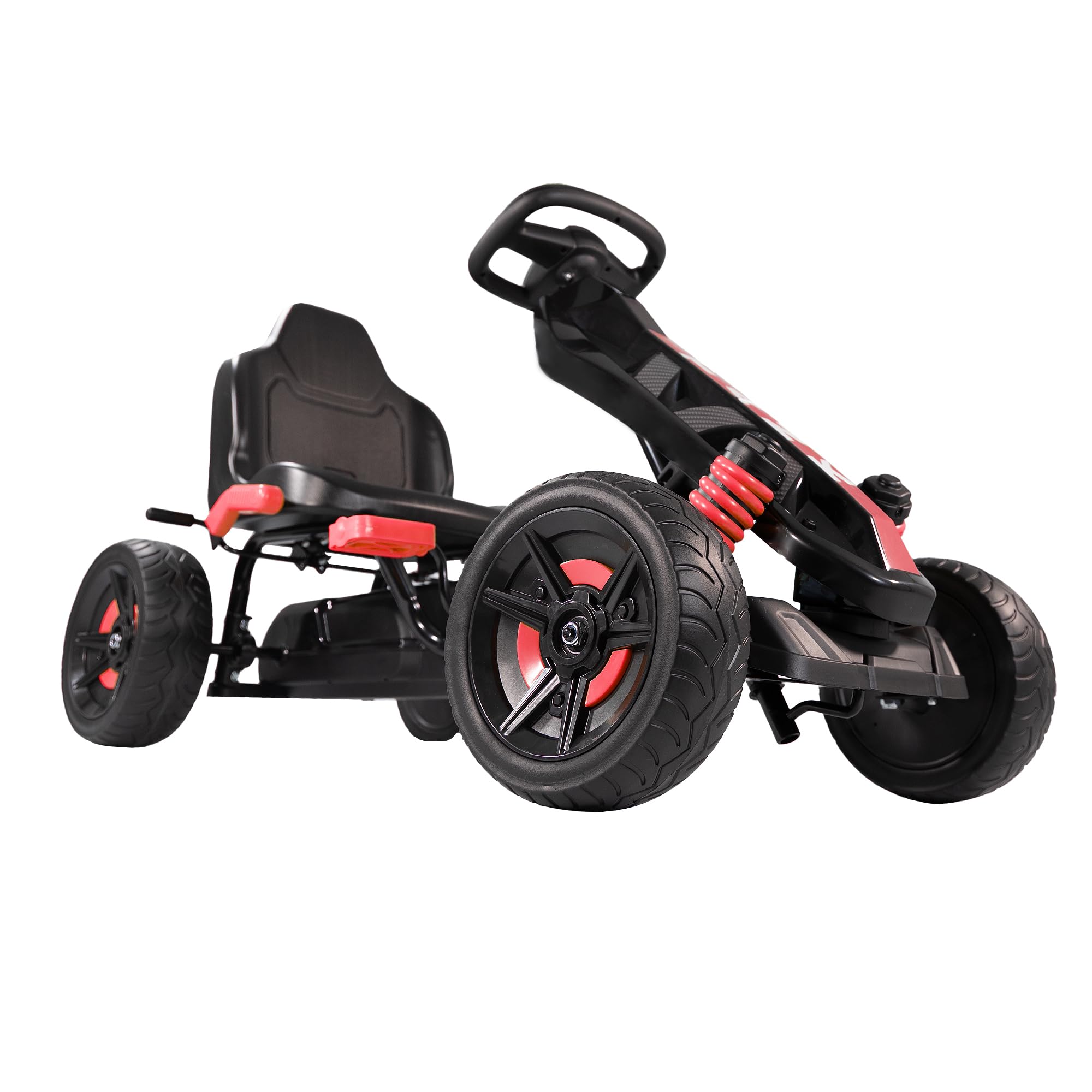 Lemodo Go Kart Tretfahrzeug – Kinderfahrzeug mit Handbremse und Deko-Stoßdämpfer, Tretauto für Kinder ab 3 Jahre, GoKart Pedalfahrzeug, Outdoor-Fahrzeug mit Pedalantrieb (Kart rot)