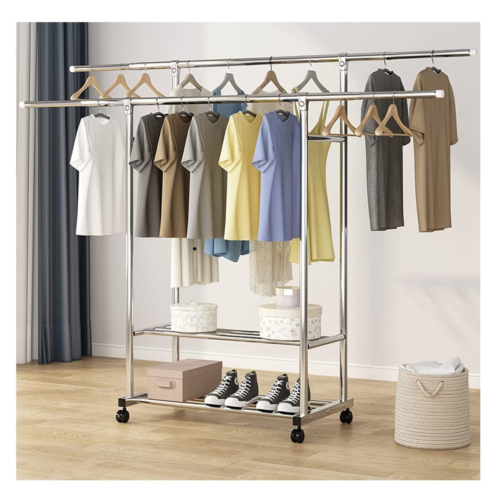 Barre à vêtements robuste réglable pour organiser une entrée ou une chambre épurée