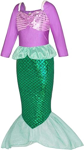 Miniatura 2 de Disfraz de princesa de sirena para niñas, fiesta de disfraces con corona, vestido verde maza, 3 a 10 años