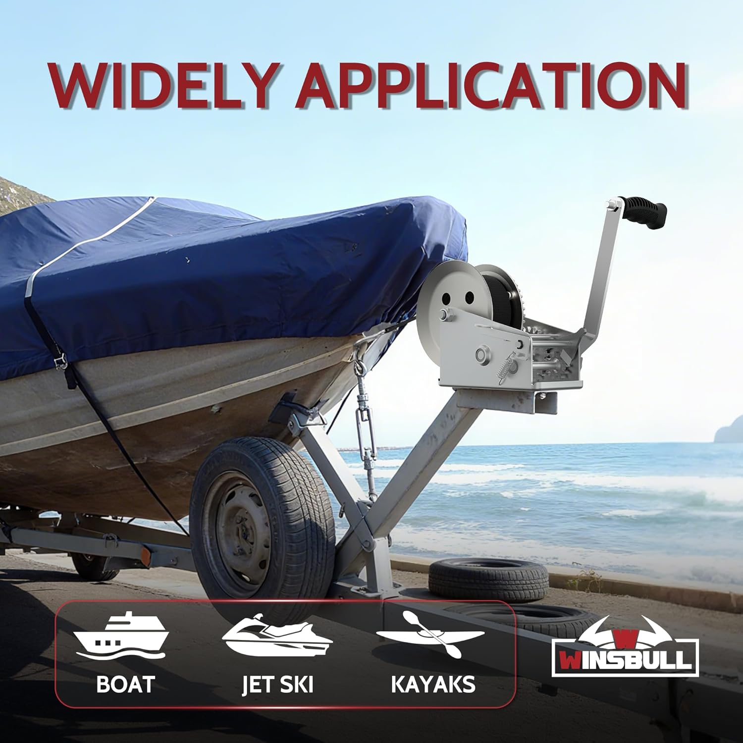 Boat Trailer Winch for Trailers, 3500 LB Heavy Duty Hand Manual Winch with 32FT Strap & Hook, Boat Accessories for Boat and Jet Ski Trailer